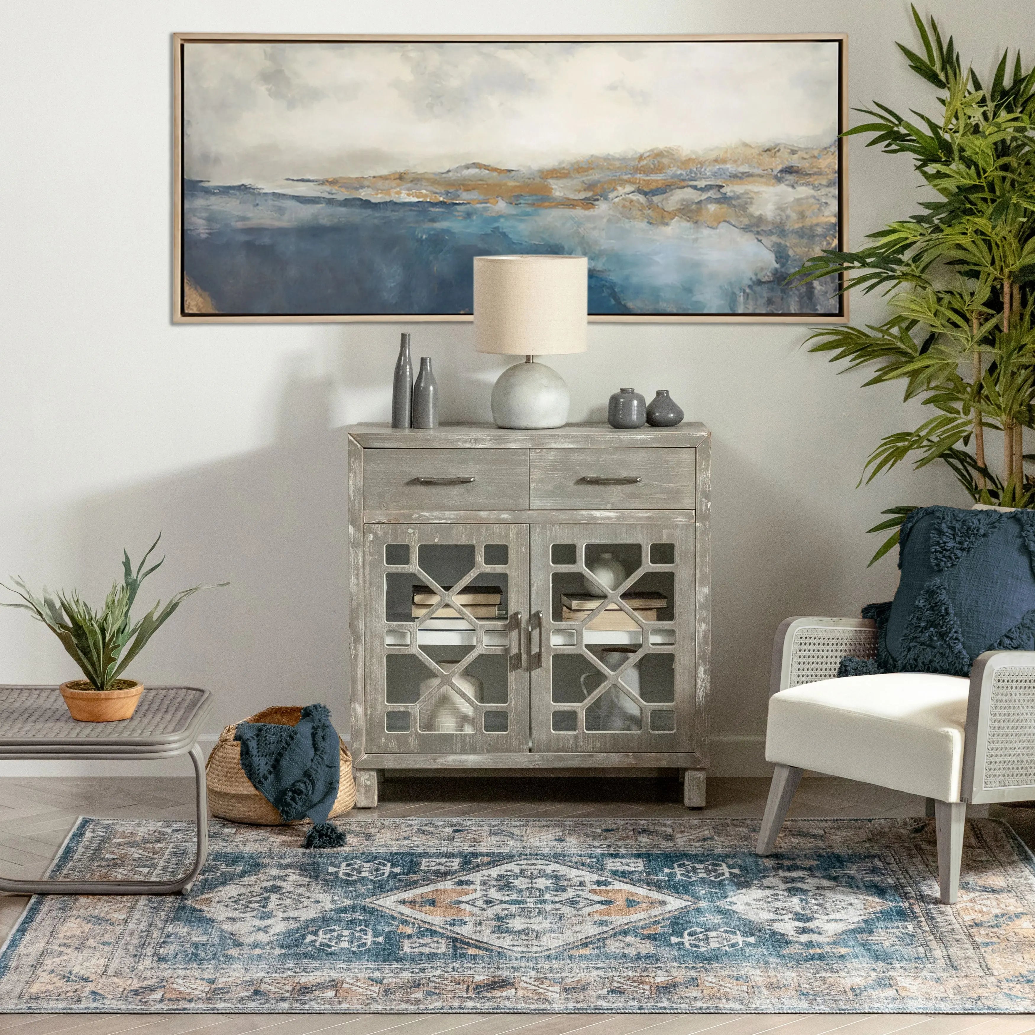 Habra Machine Washable Vintage Medallion Oriental Light Blue Flat-Weave Distressed Rug、mySite、gigharbornorthrealestate