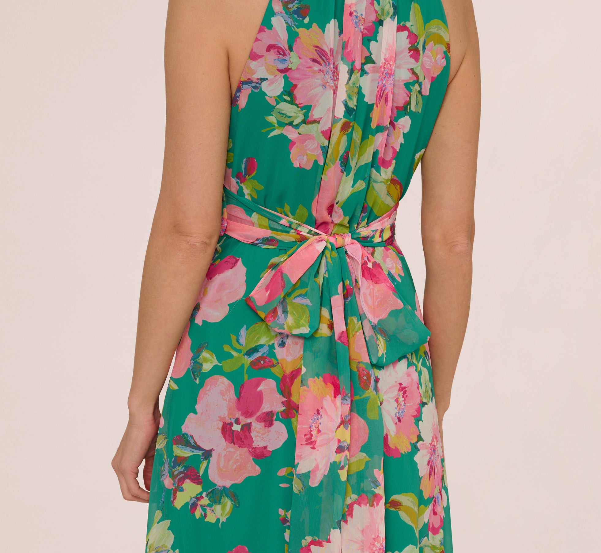 Floral Chiffon Halter Midi Dress In Green Multi、mySite、solidvoid