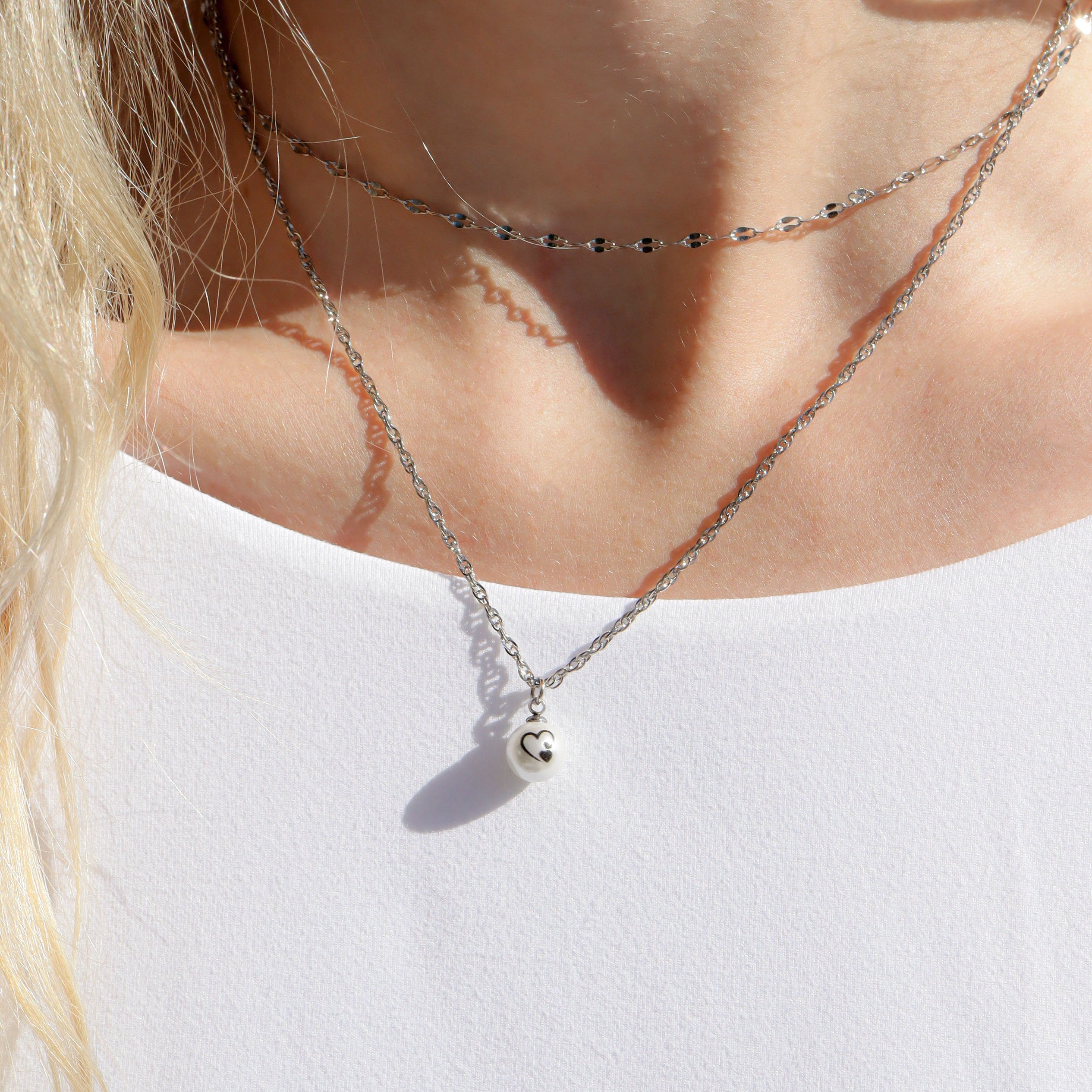 18K Gold PVD Stainless Steel 8mm Triple Heart Printed Pearl Charm / PDL0247、mySite、dreamappss