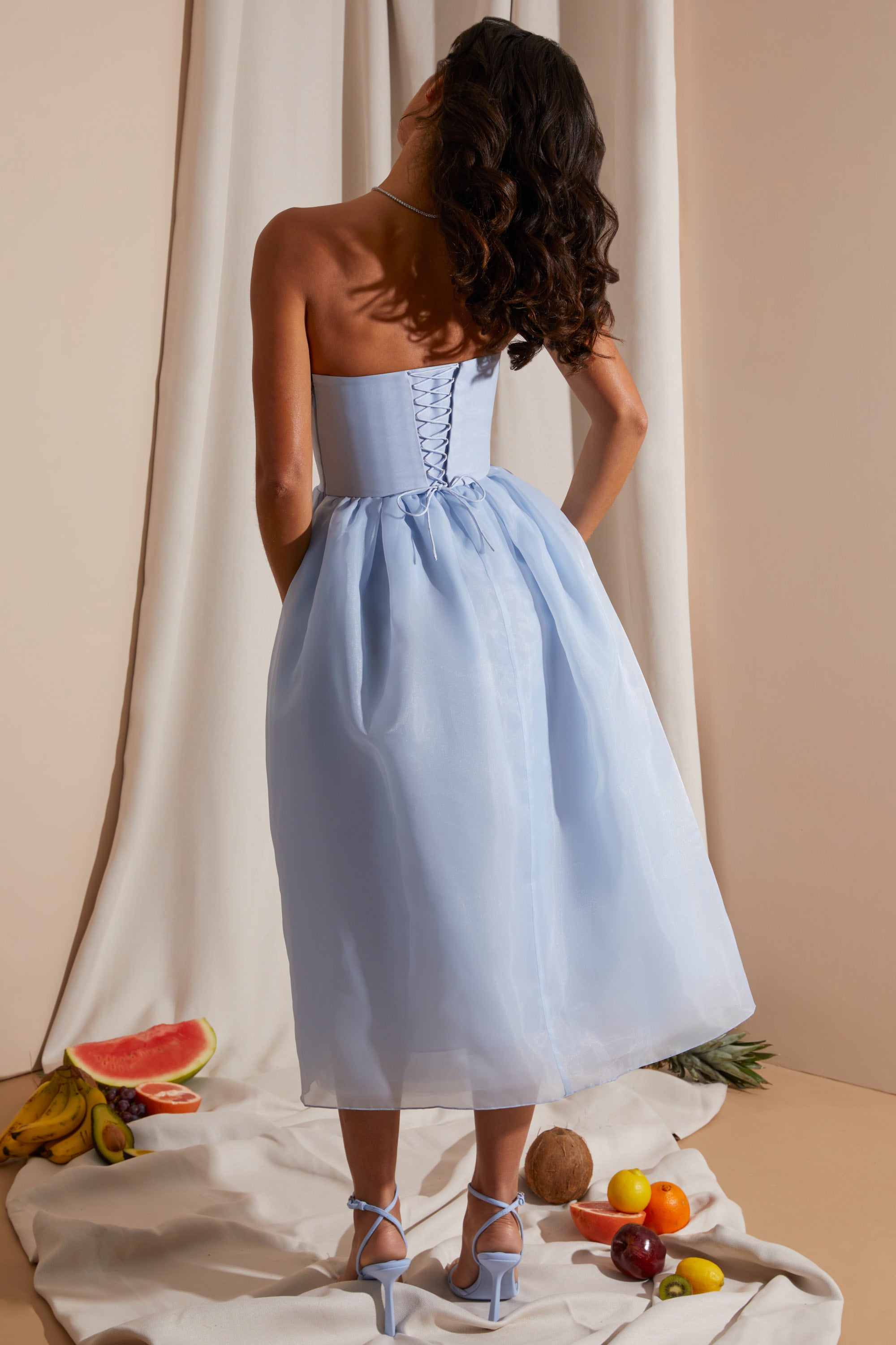  Strapless Corset Tulle Midi Dress in Blue、mySite、sugarbowlscore
