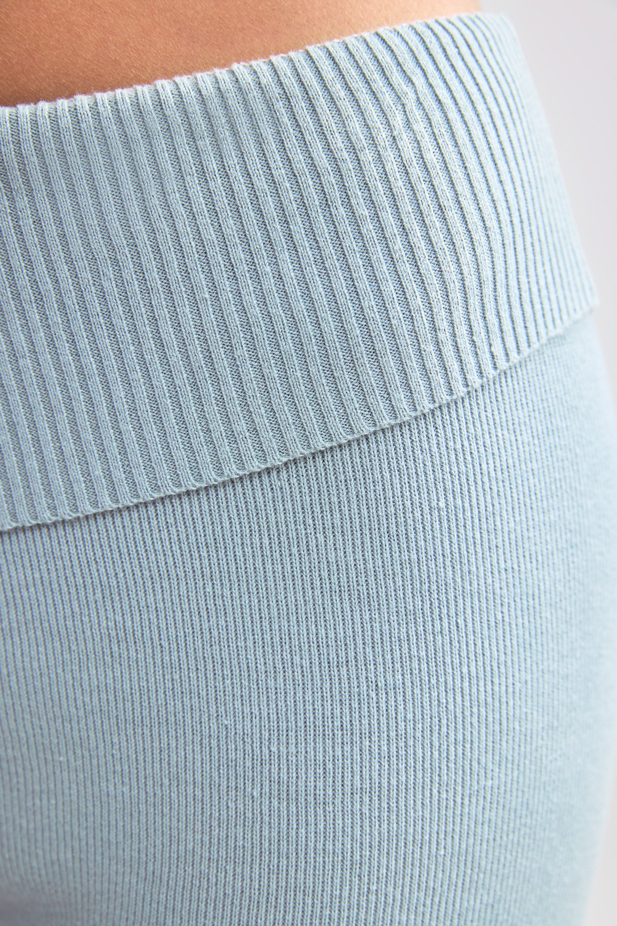 Fold Over Kick Flare Chunky Knit Trousers in Dusty Teal、mySite、solidvoid