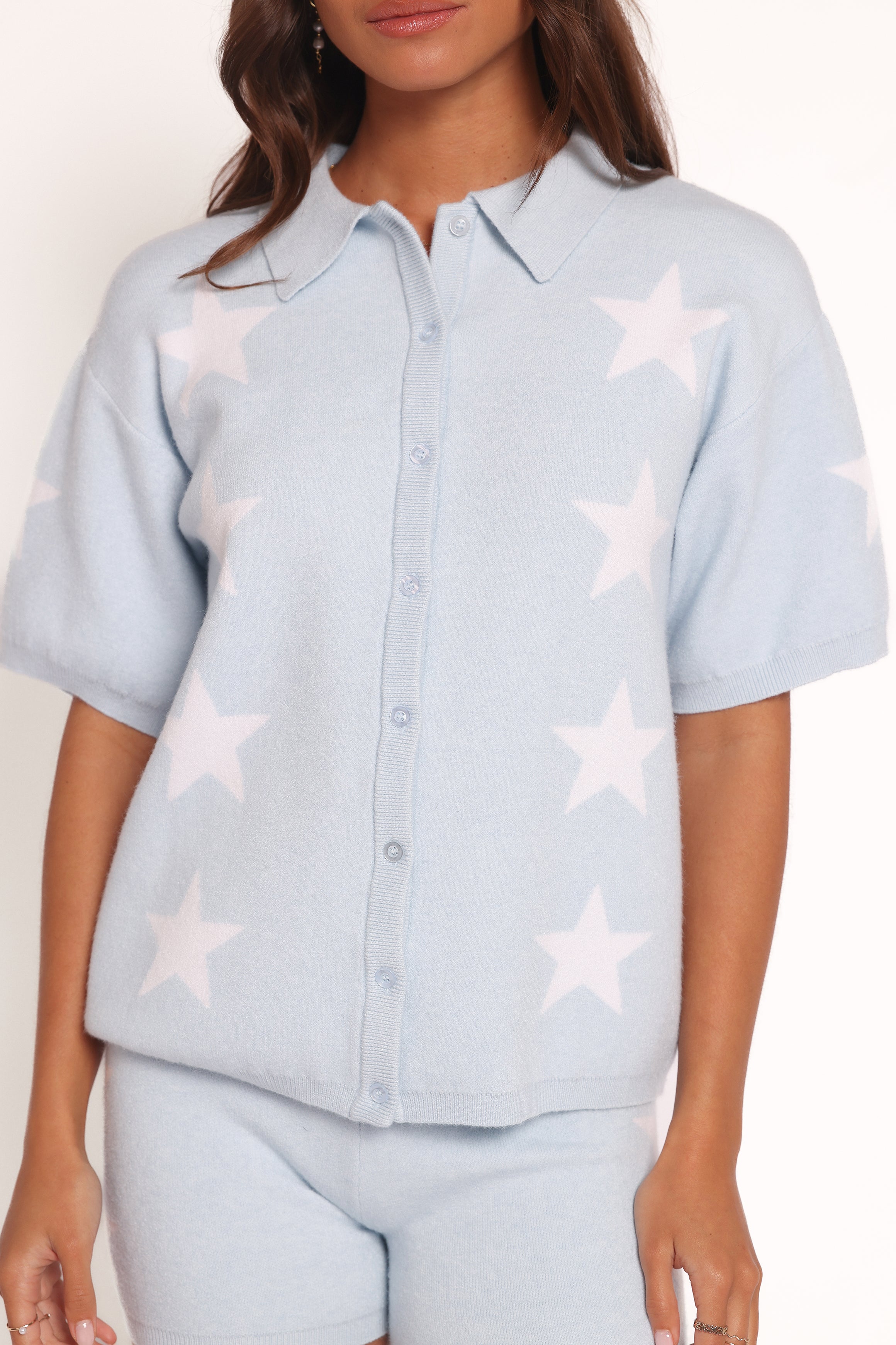  Lela Knitted Shirt - Light Blue Stars、mySite、sugarbowlscore