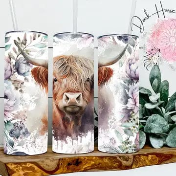 Purple Floral Highland Cow Tumbler、mySite、g9winljtr