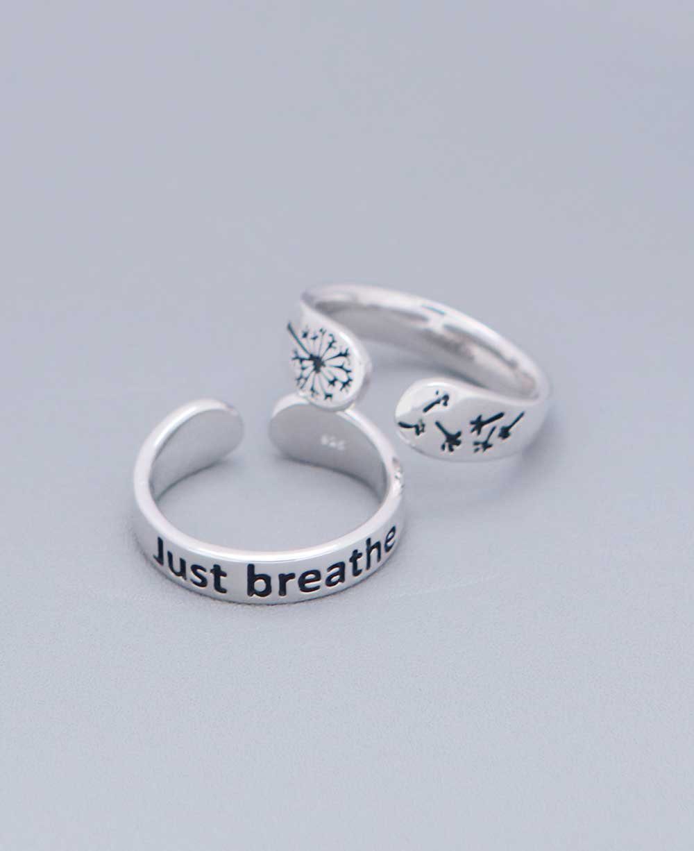 Just Breathe Sterling Silver Inspirational Adjustable Mantra Ring、mySite、topwebapps