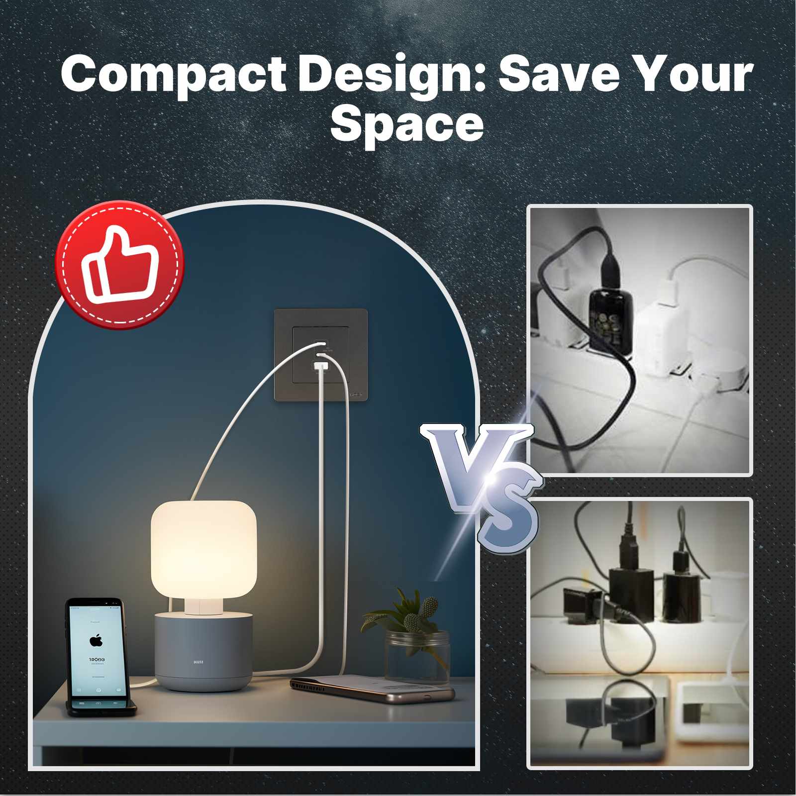 Star Ring 30W Fast Charging PD3.0 Wall Electrical Outlet Charger GaN Socket 3 Ports Type C USB A、mySite、fannypackpong