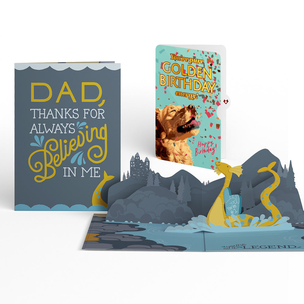 Dad You're a Legend Loch Ness Monster Birthday Pop-Up Card and Golden Energy Sentiment Set、mySite、solidvoid