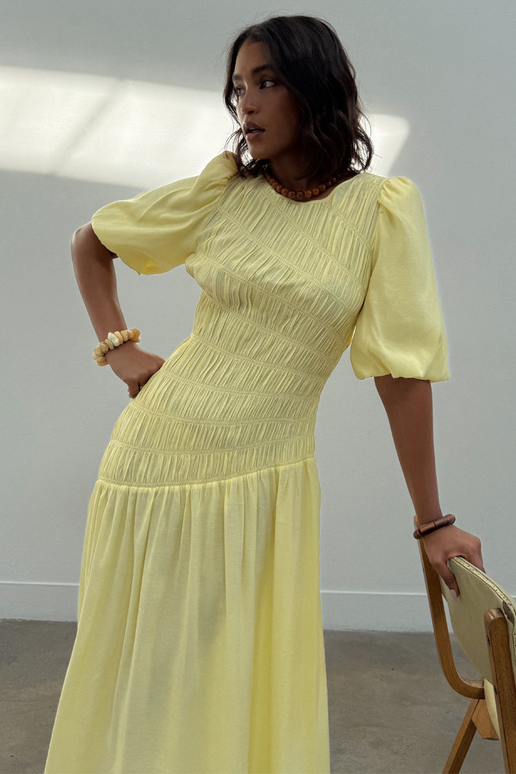 Butter Yellow Shirred Nara Dress、mySite、solidvoid
