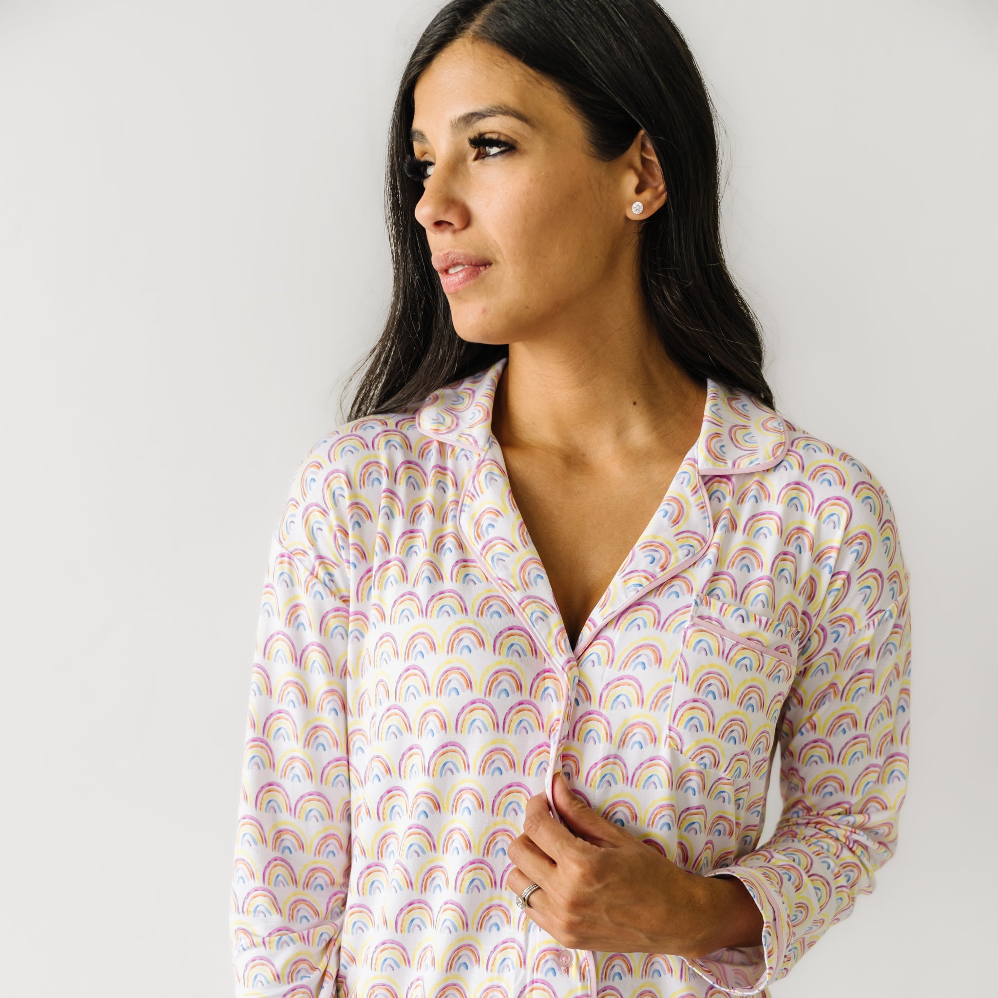 Pastel Rainbows Women's Long Sleeve Sleep Shirt、mySite、g9winljtr