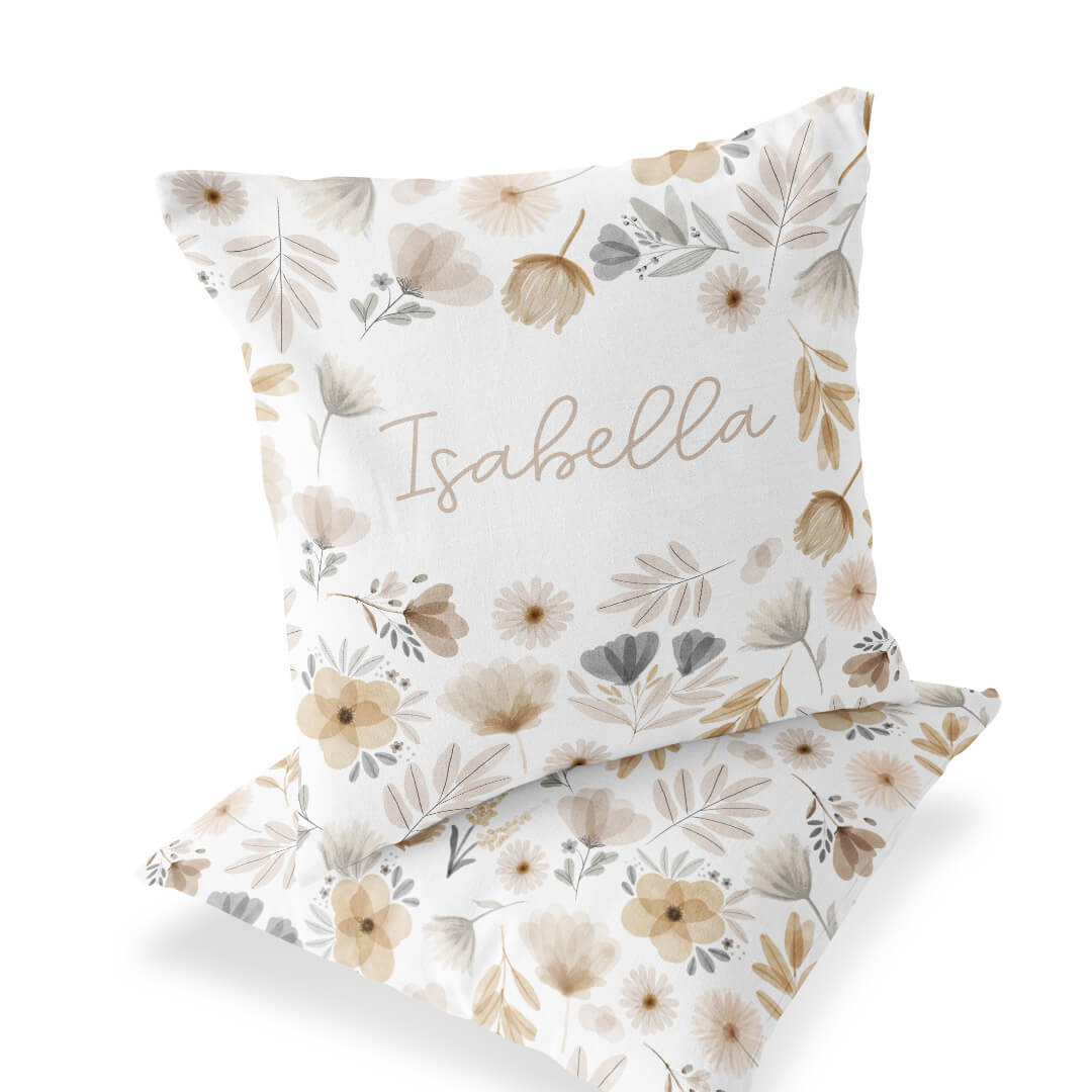  Navie's Neutral Floral Personalized Pillow、mySite、layawaytickets