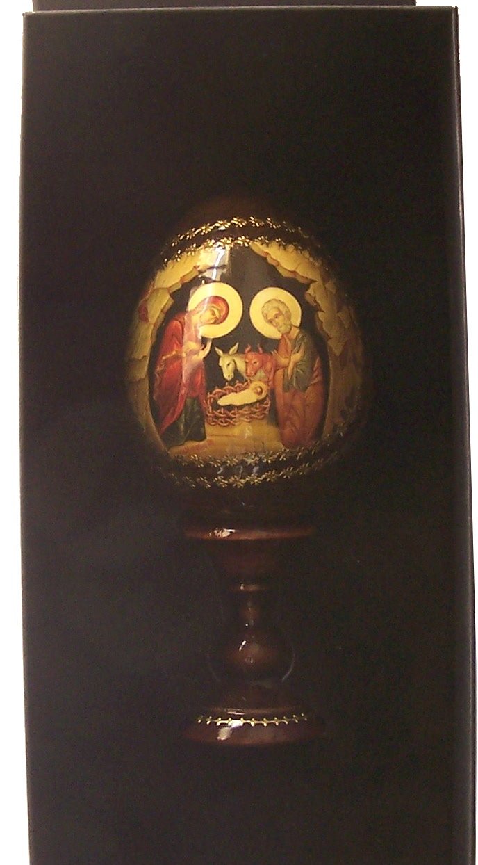 Nativity of our Lord Icon with sheets of Gold (Lithography) written on Egg - Made in Russia ( 7 Inches )、mySite、topwebapps