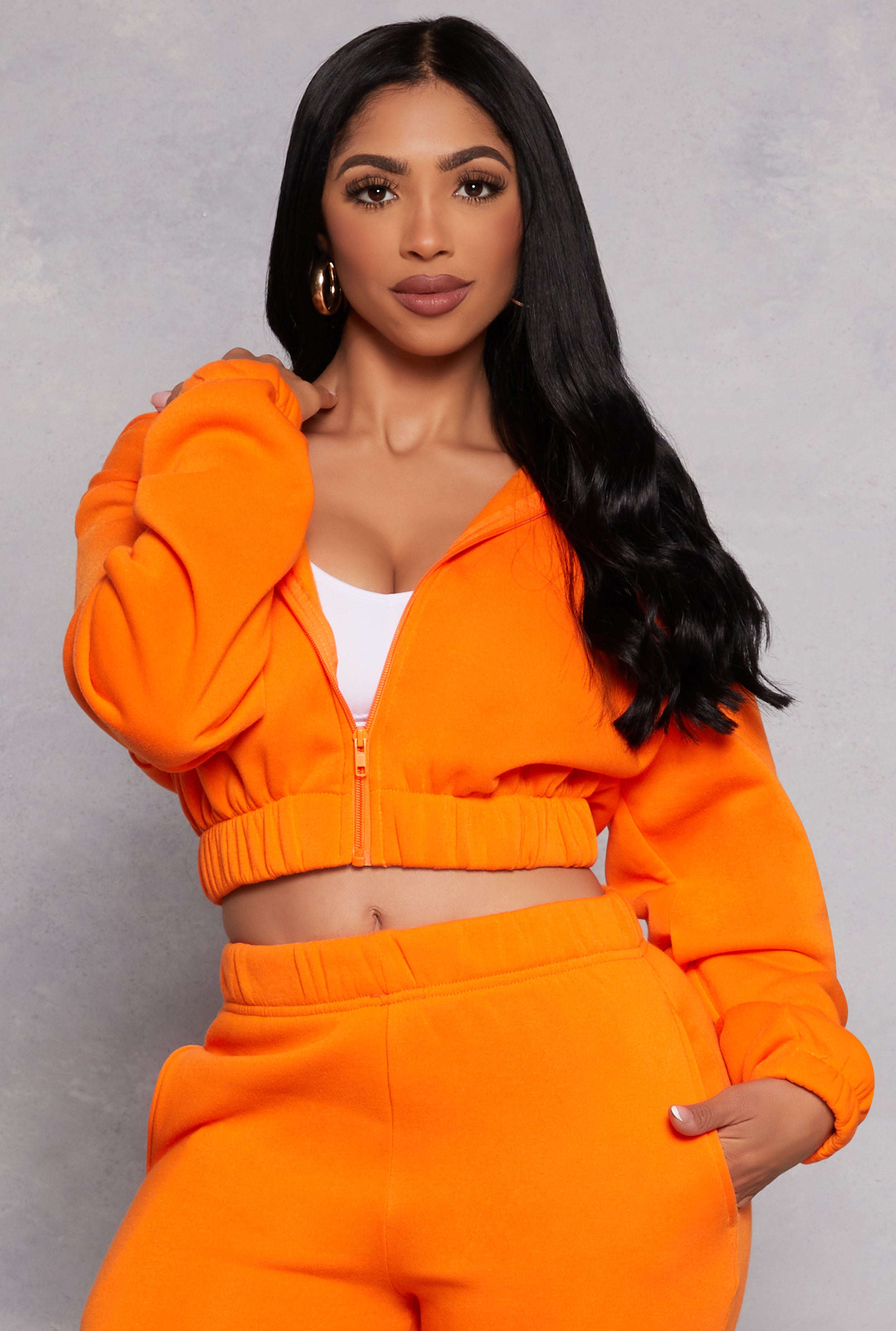 Zip Front Hooded Cropped Sweatshirt、mySite、camillekostekn