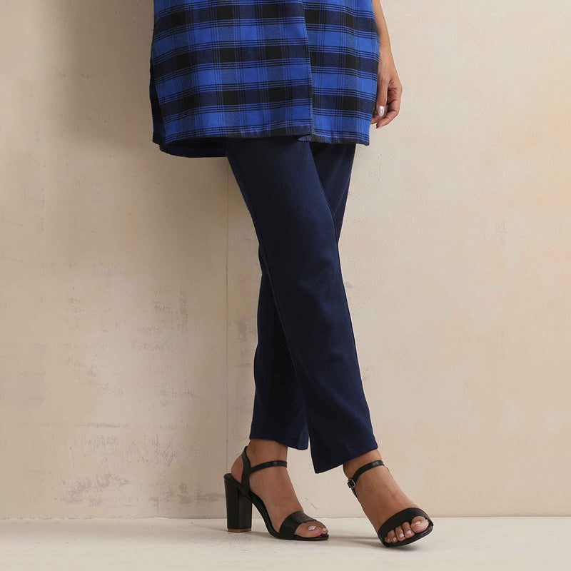 Cotton Short Kurta For Women | Mandarin Collar | Checkered Print | Blue、mySite、camillekostekn