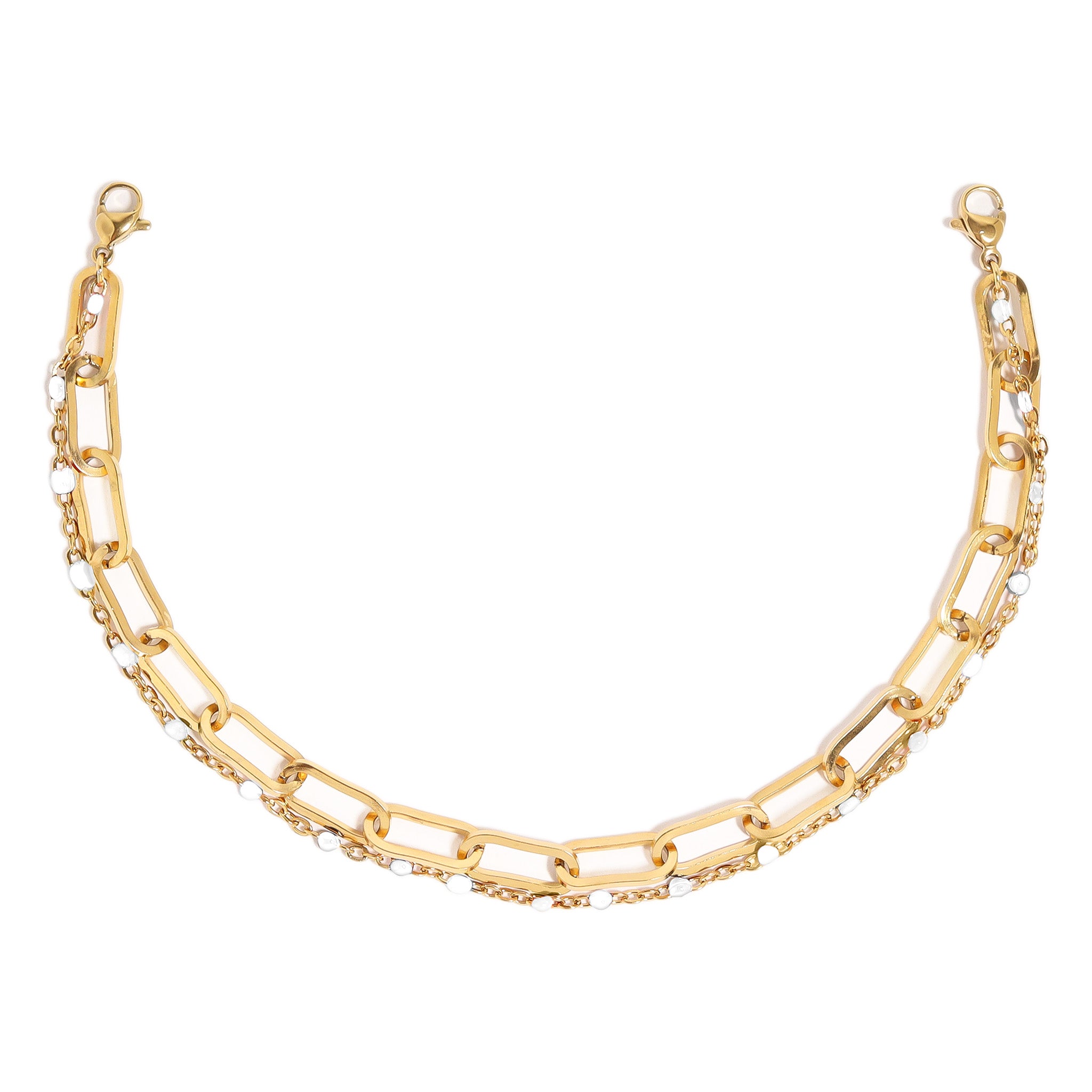 18K Gold PVD Stainless Steel Paperclip & Satellite Layered Trucker Hat Chain / CHN0032、mySite、dreamappss