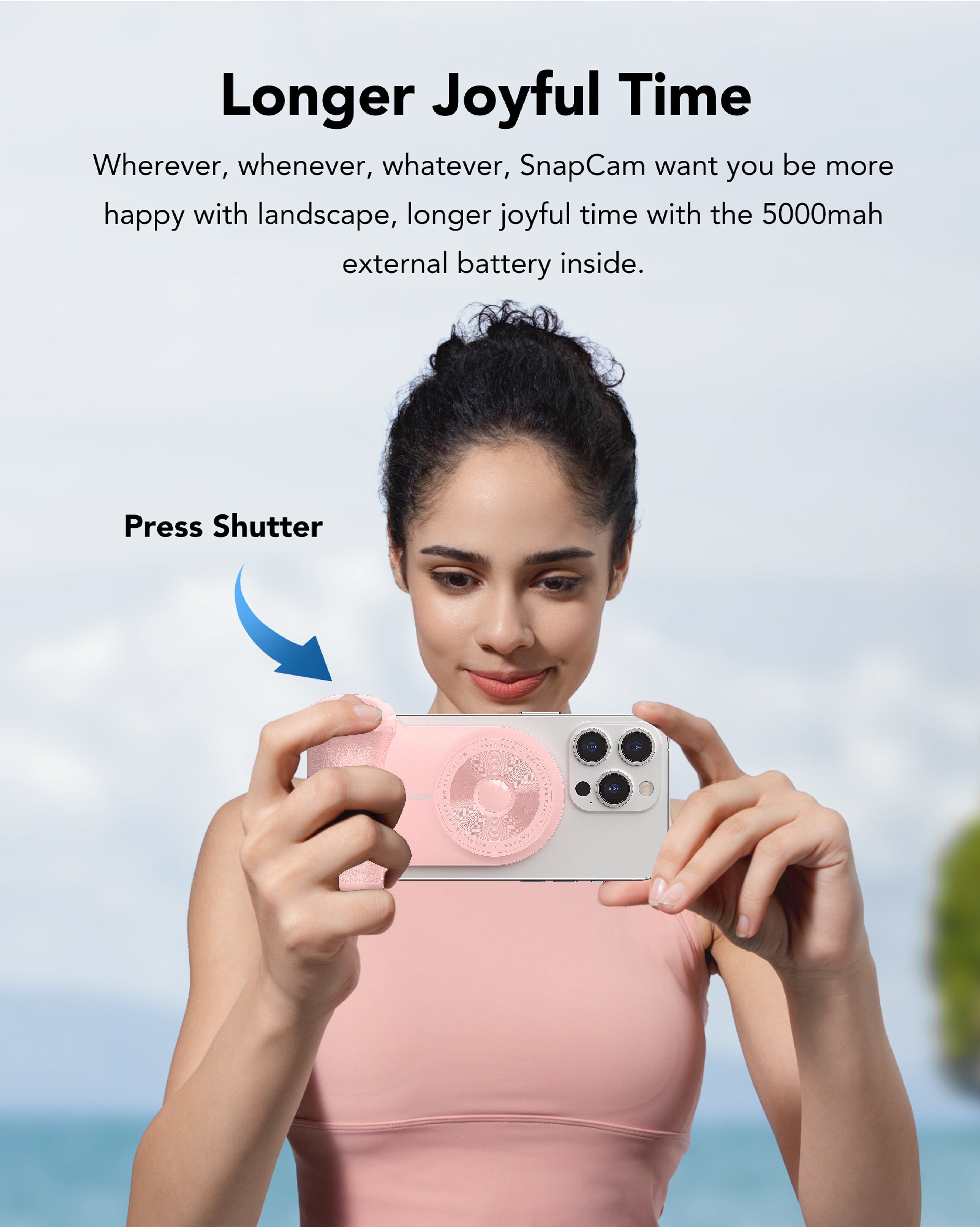 SnapCam 5000mAh Wireless Charging Power Bank with Bluetooth Camera Controller、mySite、fannypackpong