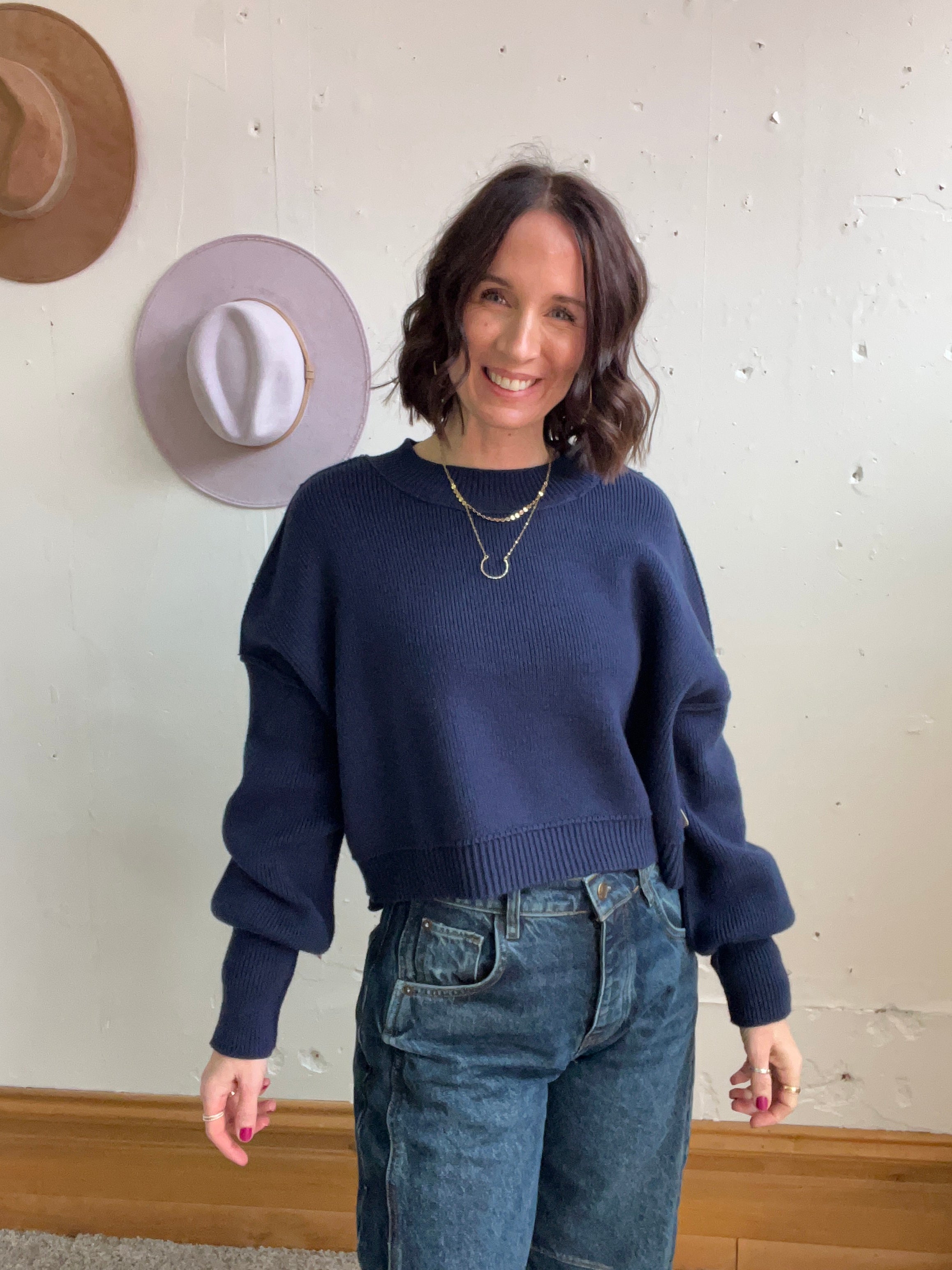 We The Free Easy Street Navy Crop Pullover、mySite、garagedoors4me