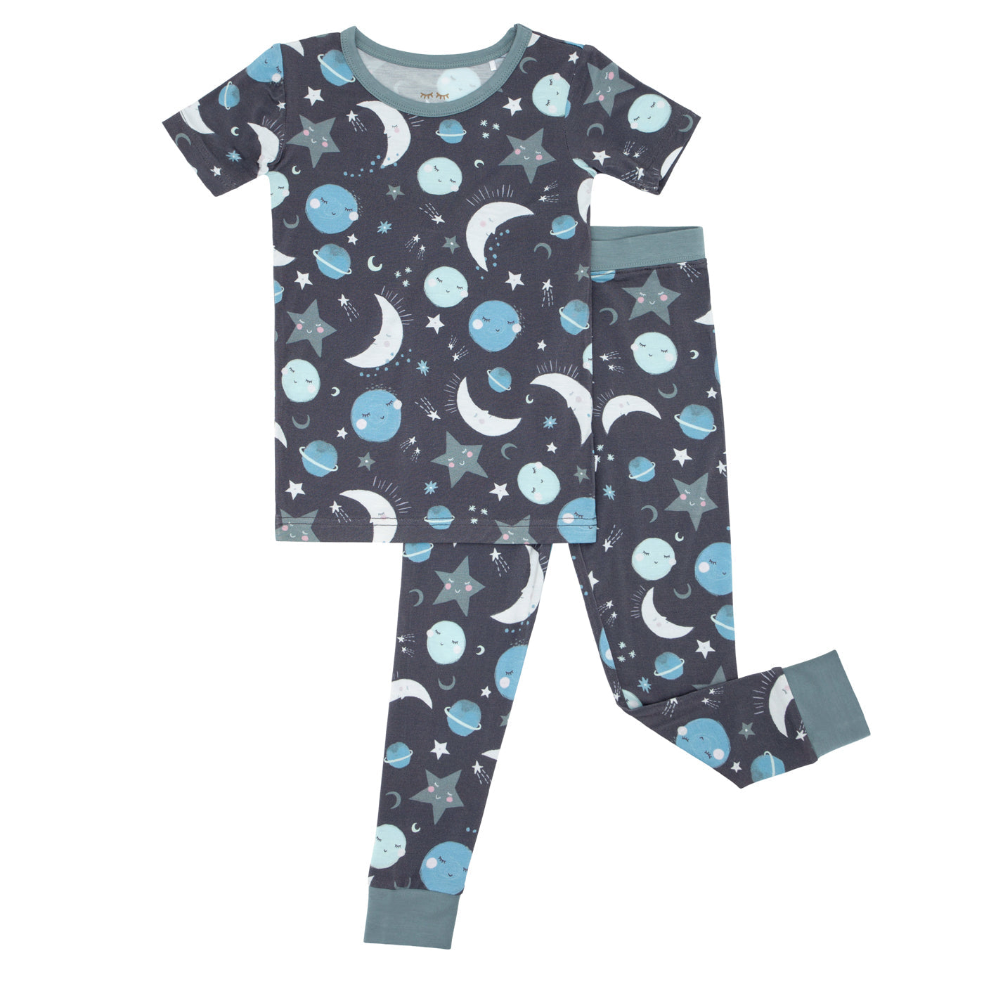 Blue To the Moon & Back Two-Piece Short Sleeve Pajama Set、mySite、g9winljtr