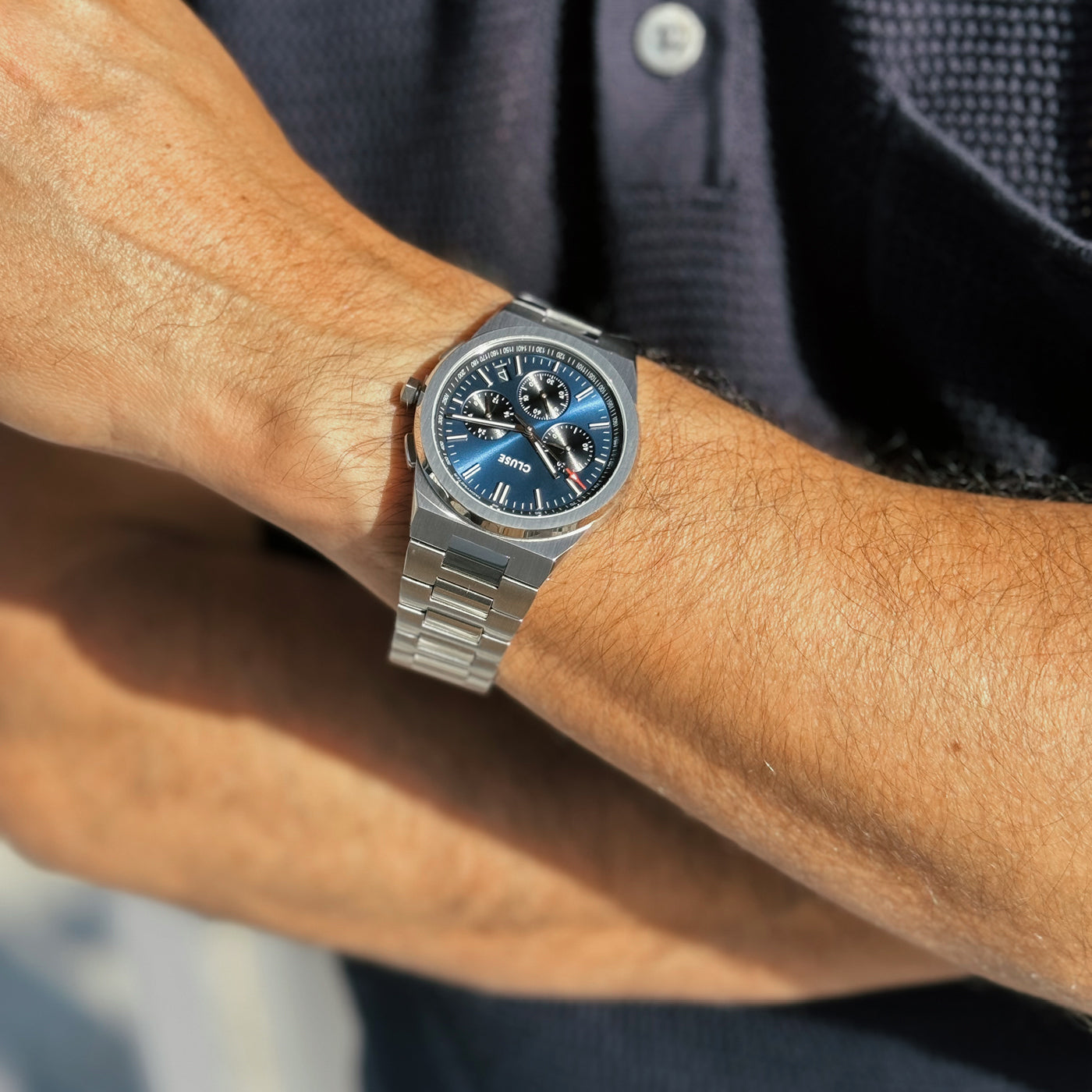  Vigoureux Chrono Watch Steel, Dark Blue, Silver Colour