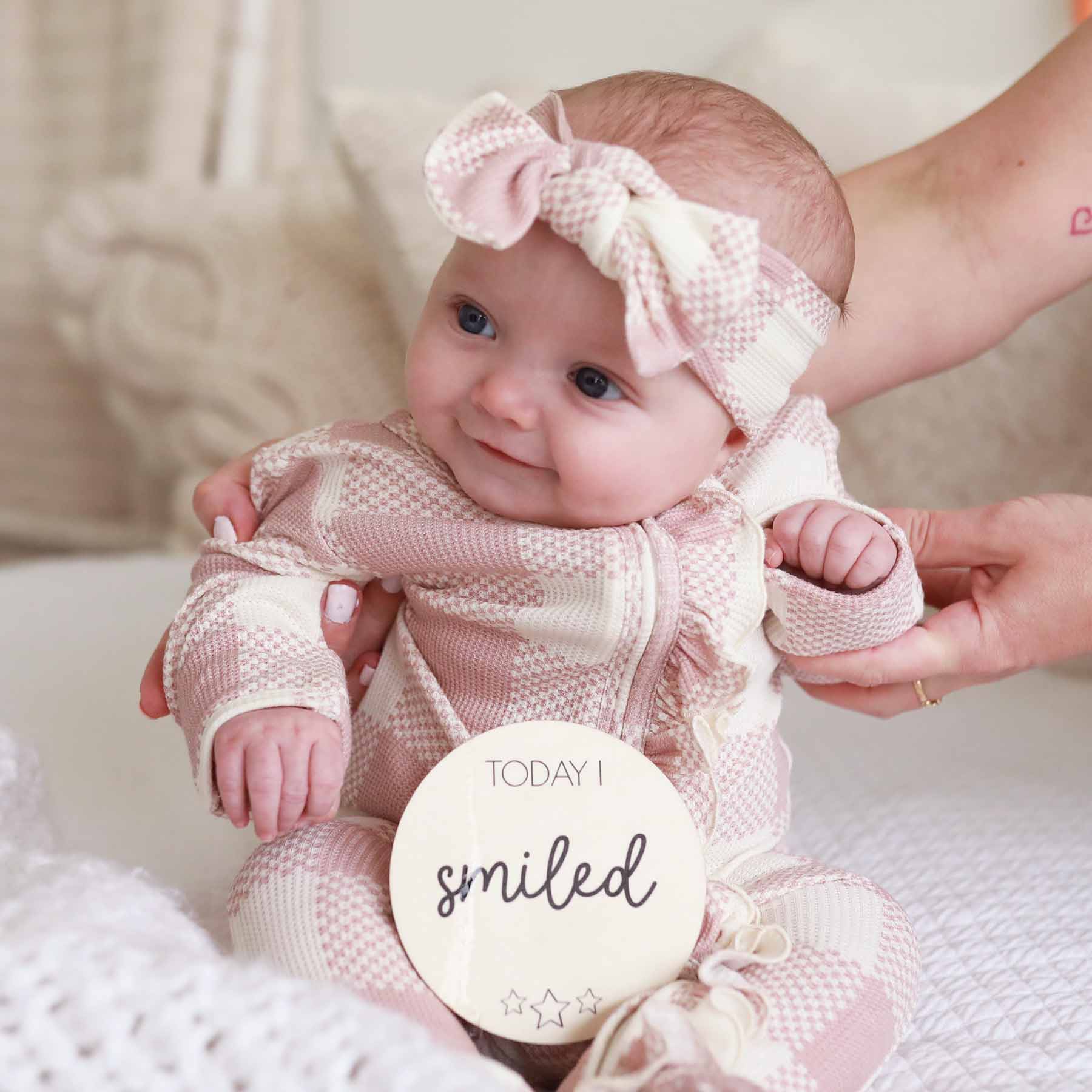  Big Check Bamboo Waffle Knit Large Bow Headwrap | Rosy、mySite、layawaytickets