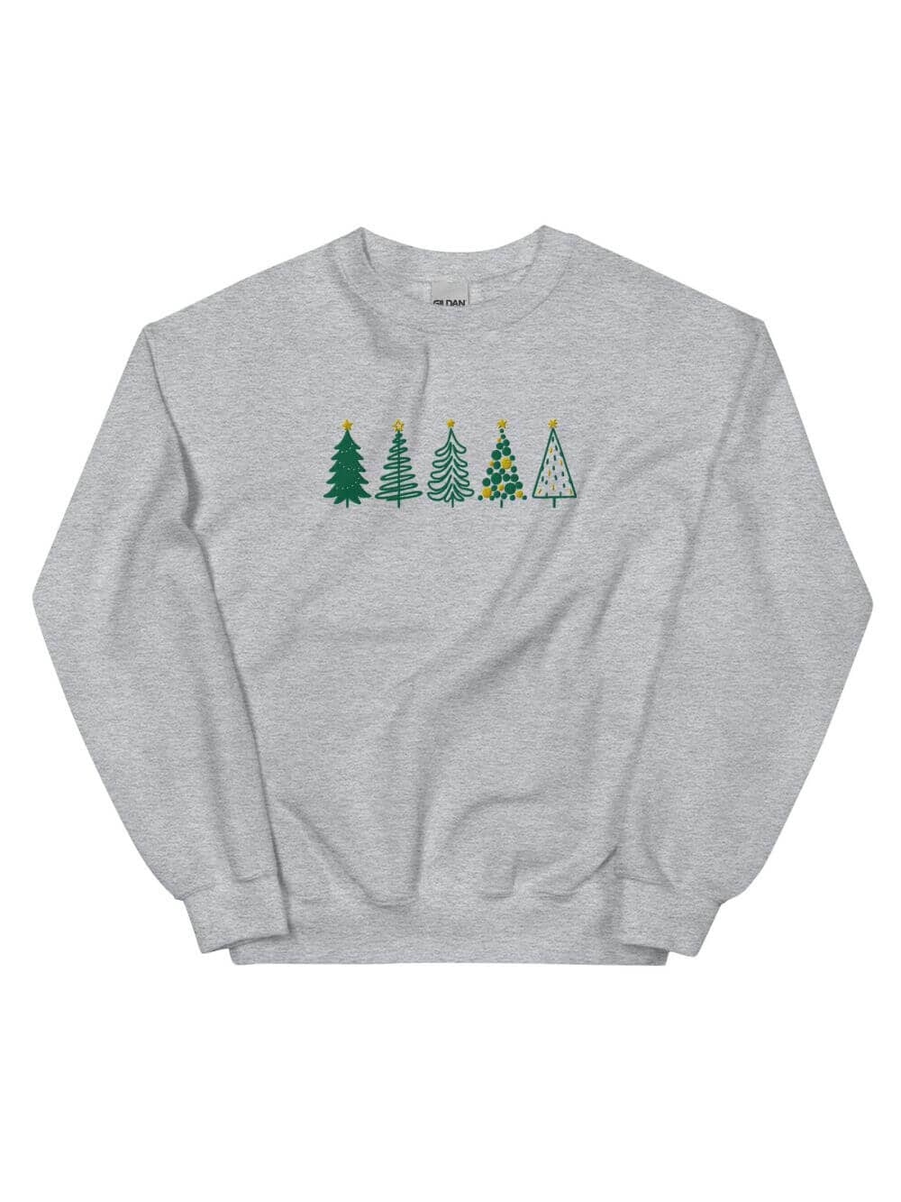 Green & Gold Christmas Trees Heavy Blend Women's Crewneck Embroidered Sweatshirt、mySite、camillekostekn