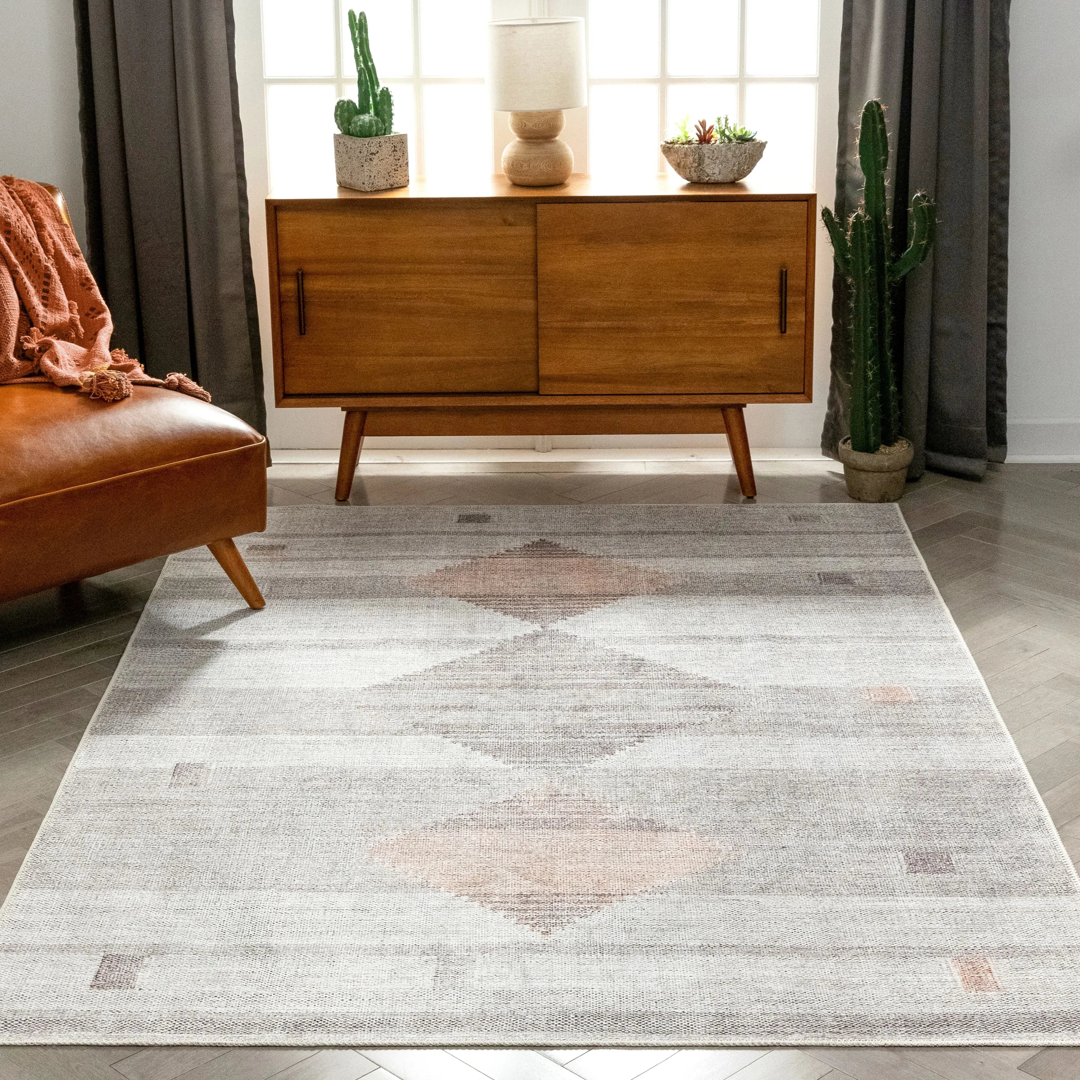 Argonne Machine Washable Vintage Southwestern Diamond Pattern Grey Flat-Weave Distressed Rug、mySite、gigharbornorthrealestate