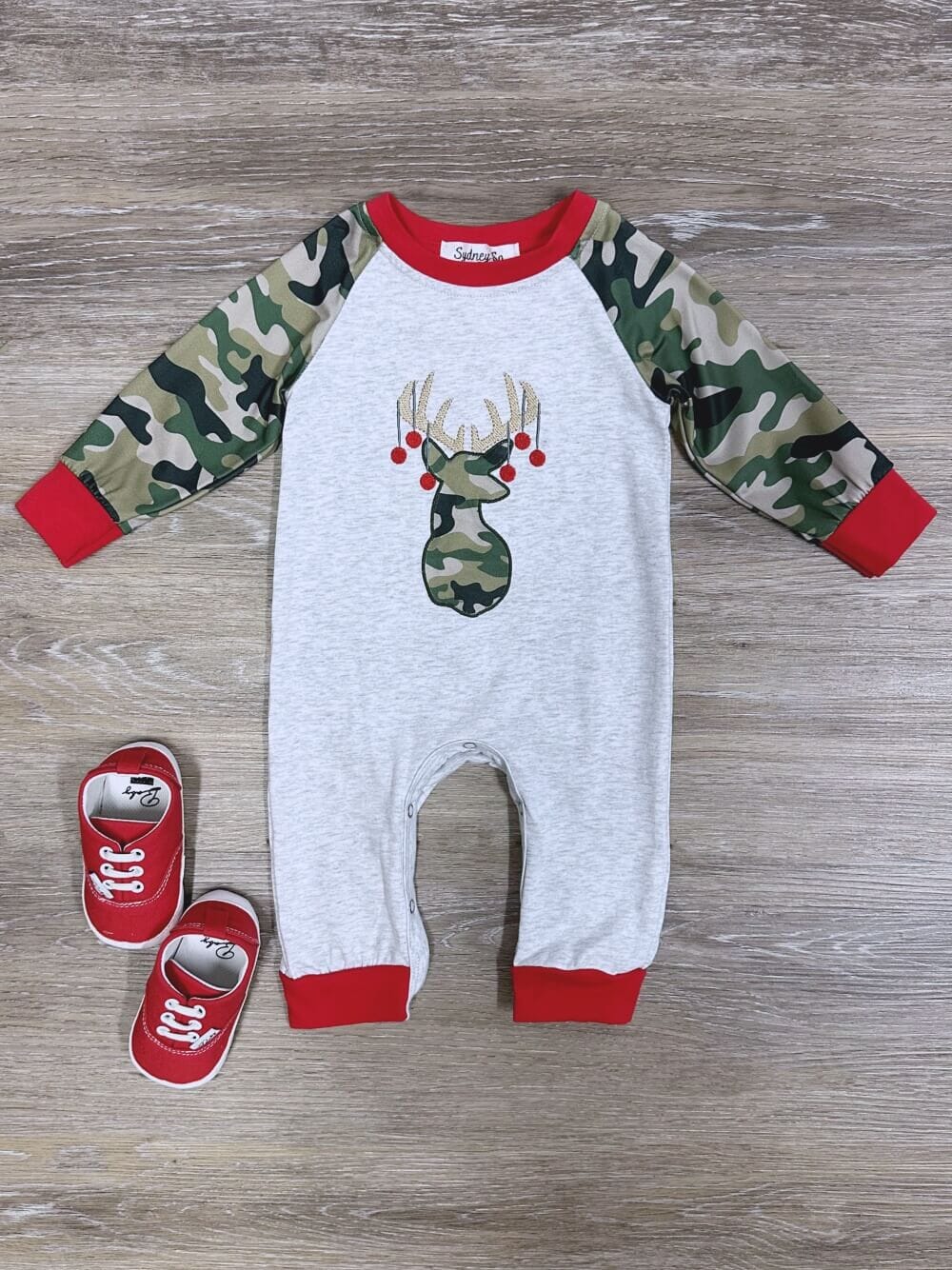 Jingle Deer Boys Camo Long Sleeve Baby Romper、mySite、camillekostekn