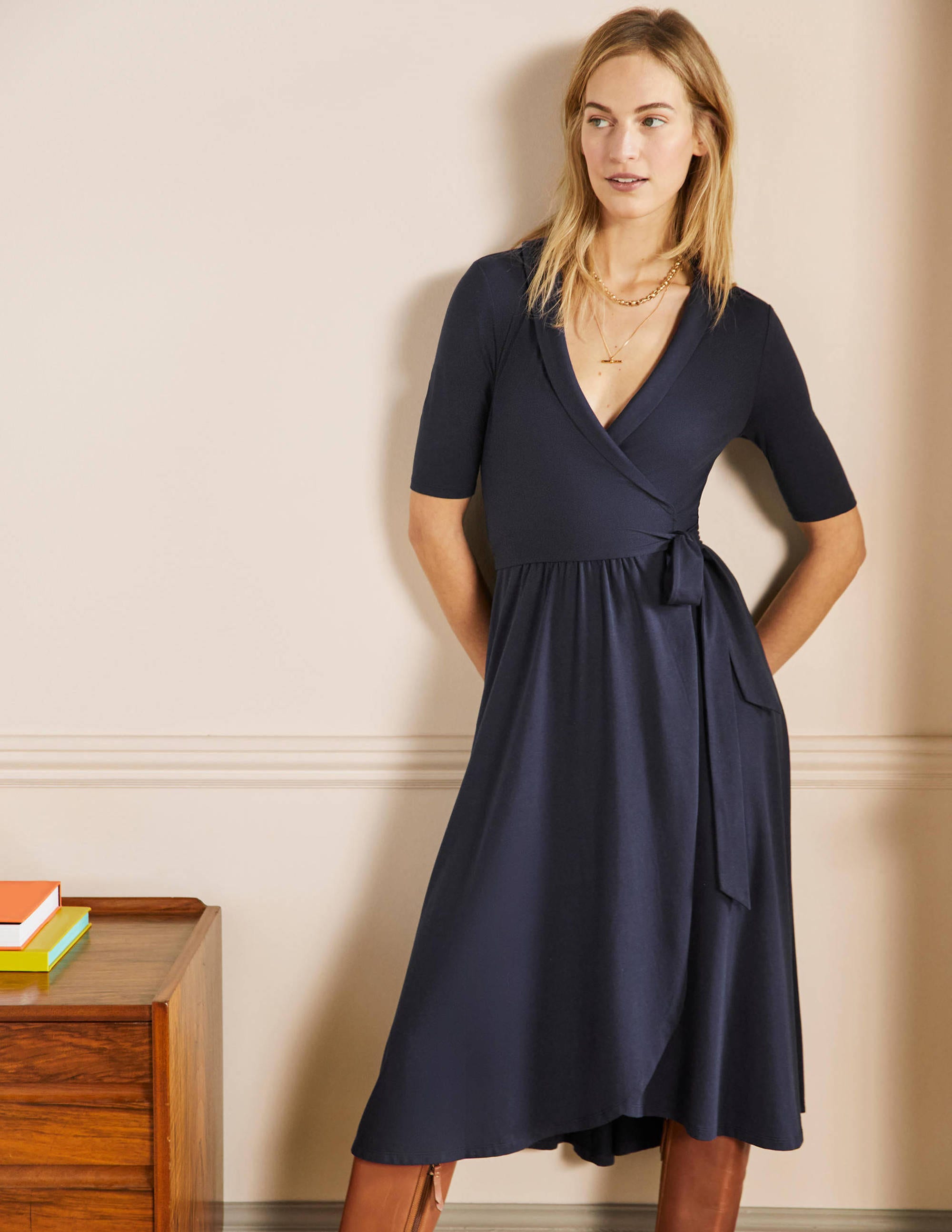 Lavinia Jersey Wrap Dress-Navy、mySite、ashleygrahame