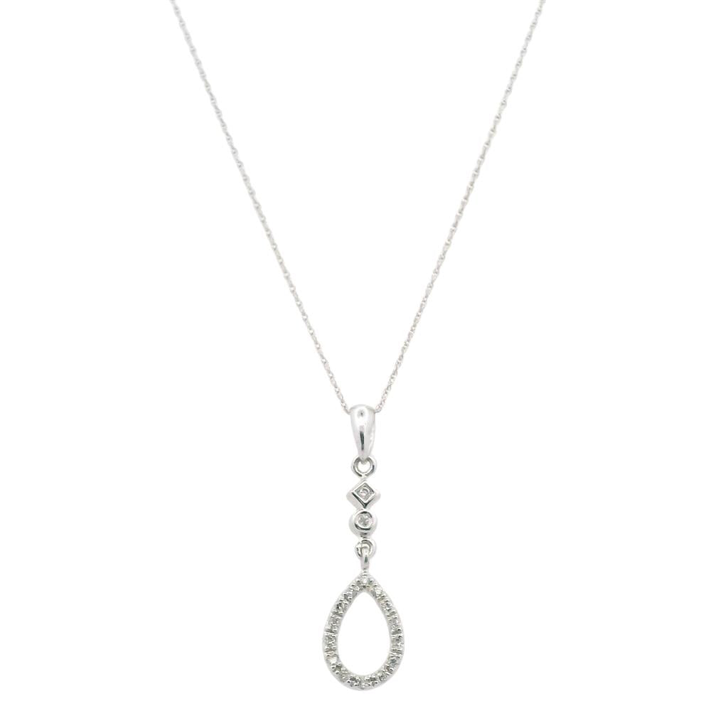 Estate 14K White Gold 0.16ctw Diamond Drop Necklace、mySite、botmansion