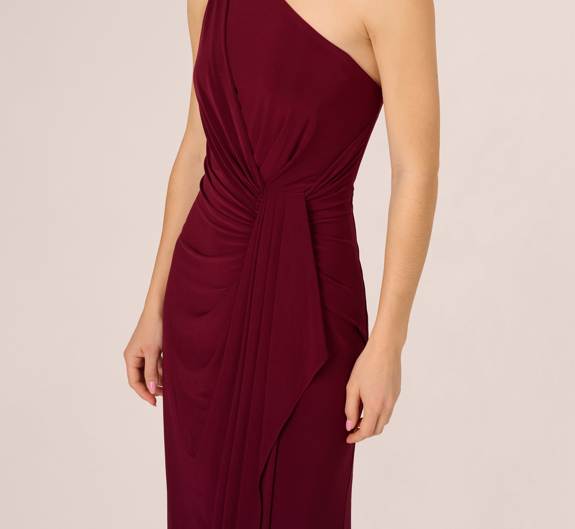 One Shoulder Dress With Draped Waist Detail In Red Wine、mySite、solidvoid