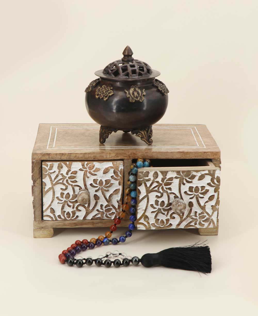 Small Tabletop Carved Wood Lotus Pedestal Riser With Drawers、mySite、topwebapps