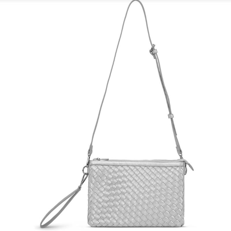 Ilse Jacobsen Woven Faux Leather Shoulder Bag, Silver、mySite、noshort