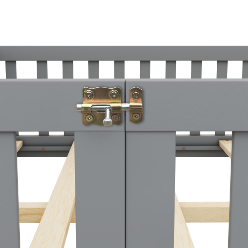 Twin Size Bed Floor Bed with Safety Guardrails and Door for Kids, Natural(Old SKU: W158090686)、、casual