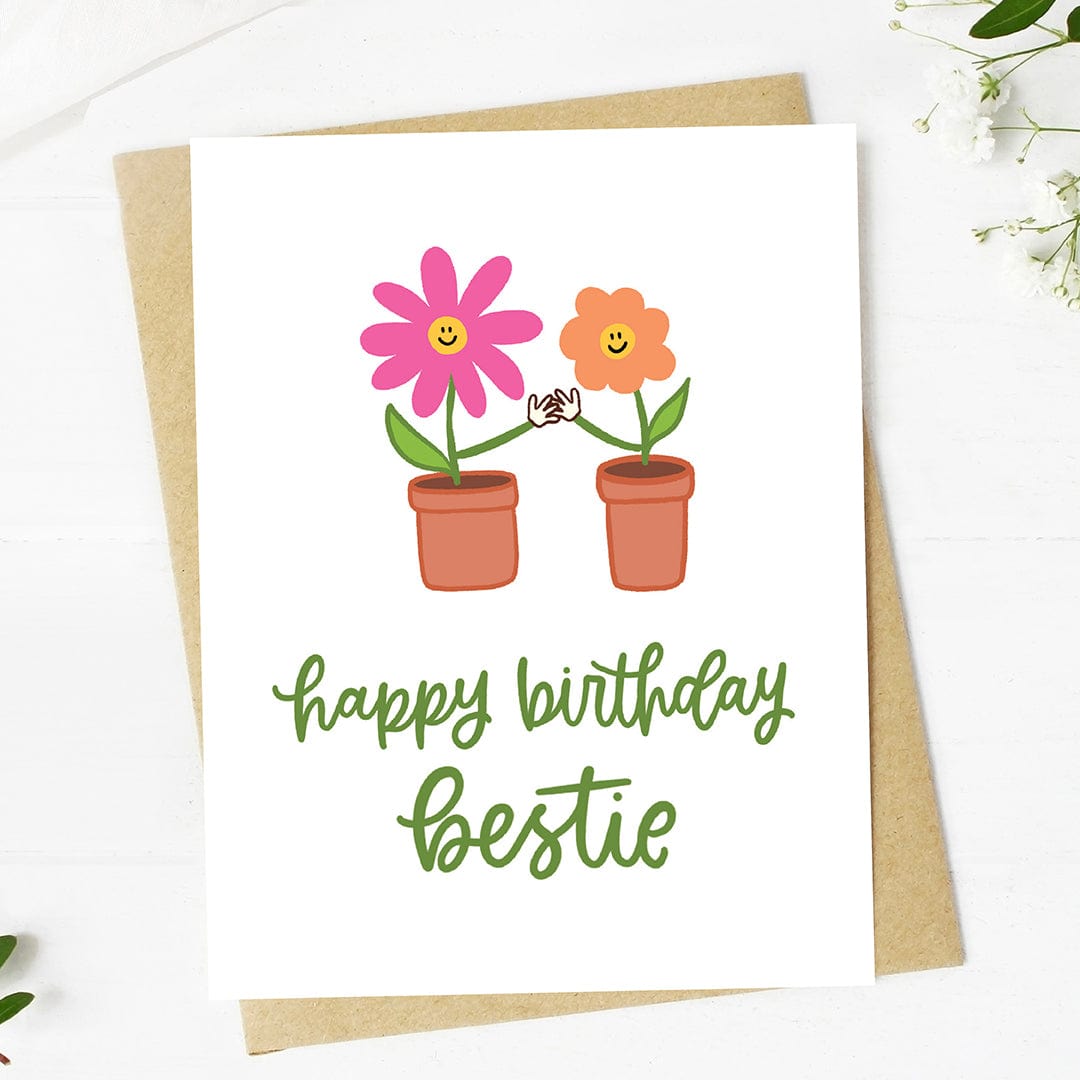  Happy birthday bestie Flower Pot Friends Birthday Card、mySite、ghnorth