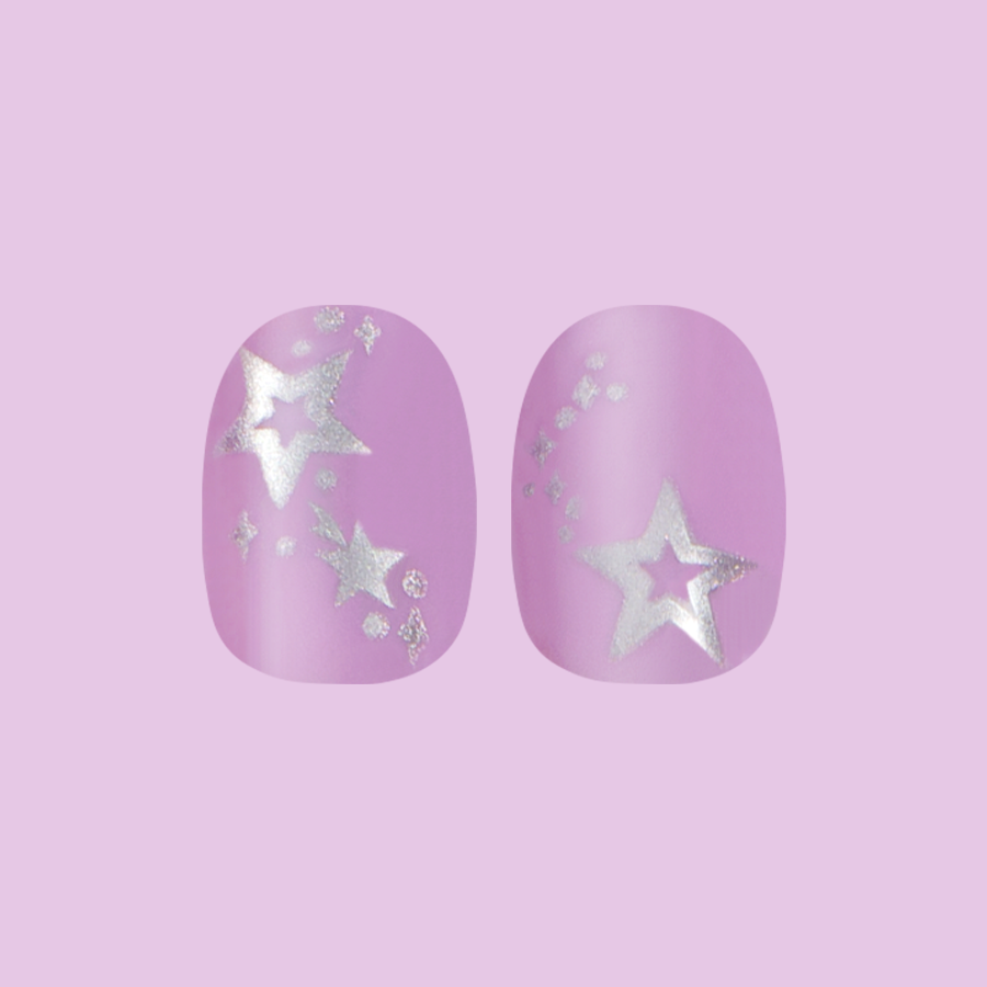 Lavender Iridescent Stars - Press-On | Extra Short | Round、mySite、solidvoid