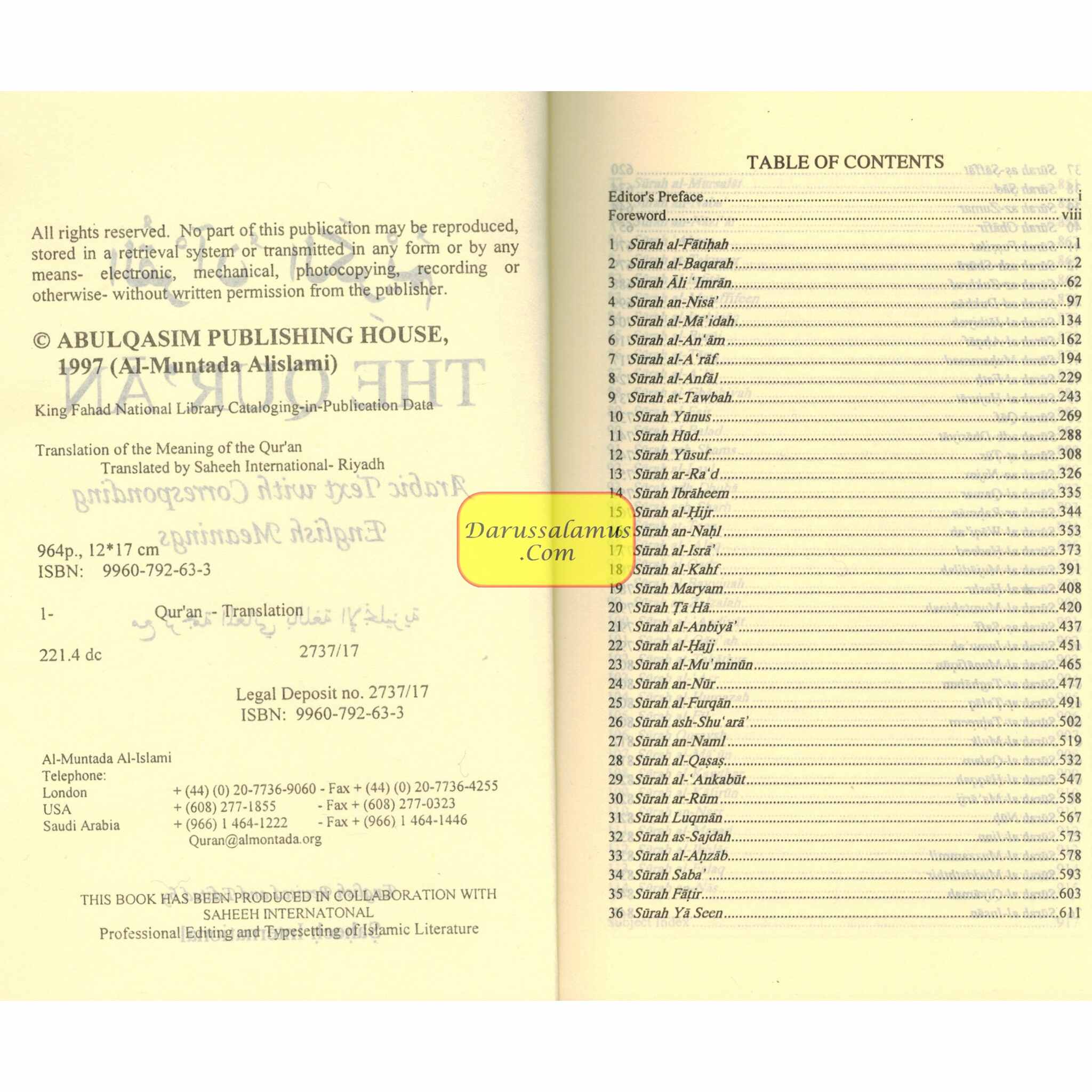 The Quran (Arabic Text with Corresponding English Meaning) 6.5 X 4.6 INCH、mySite、topwebapps