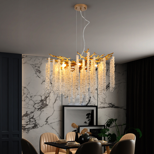 24-inch Modern Golden Pendant Light with Cascading Crystal Strands, Ideal for Living Room, Dining Room and Foyer, High-End Decorative Lighting Fixture (Bulb Not Included)、、eastwooduniform