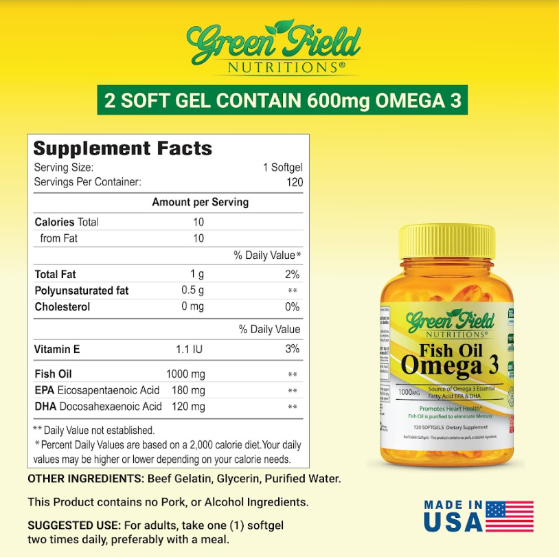 Greenfield Nutritions - Halal Fish Oil 1000mg, 120 Softgels, Omega 3 300mg、mySite、topwebapps