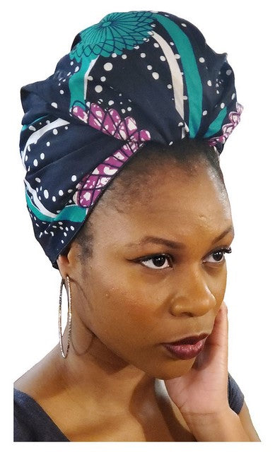 Navy-blue, purple, and Teal African Print Head wrap、mySite、solidvoid