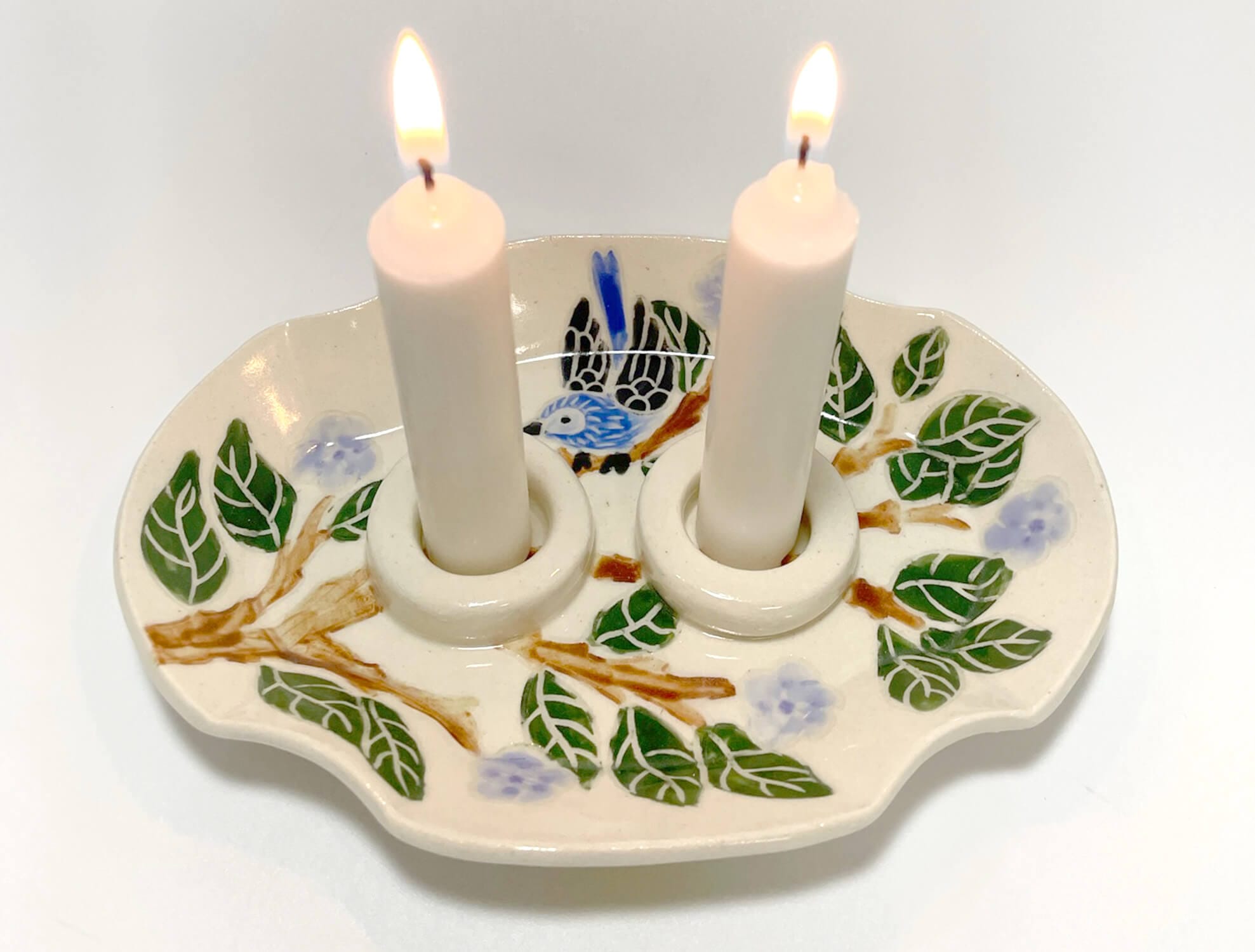 Blue Bird Porcelain Candlesticks Dish by Goodstein Ceramics、mySite、topwebapps