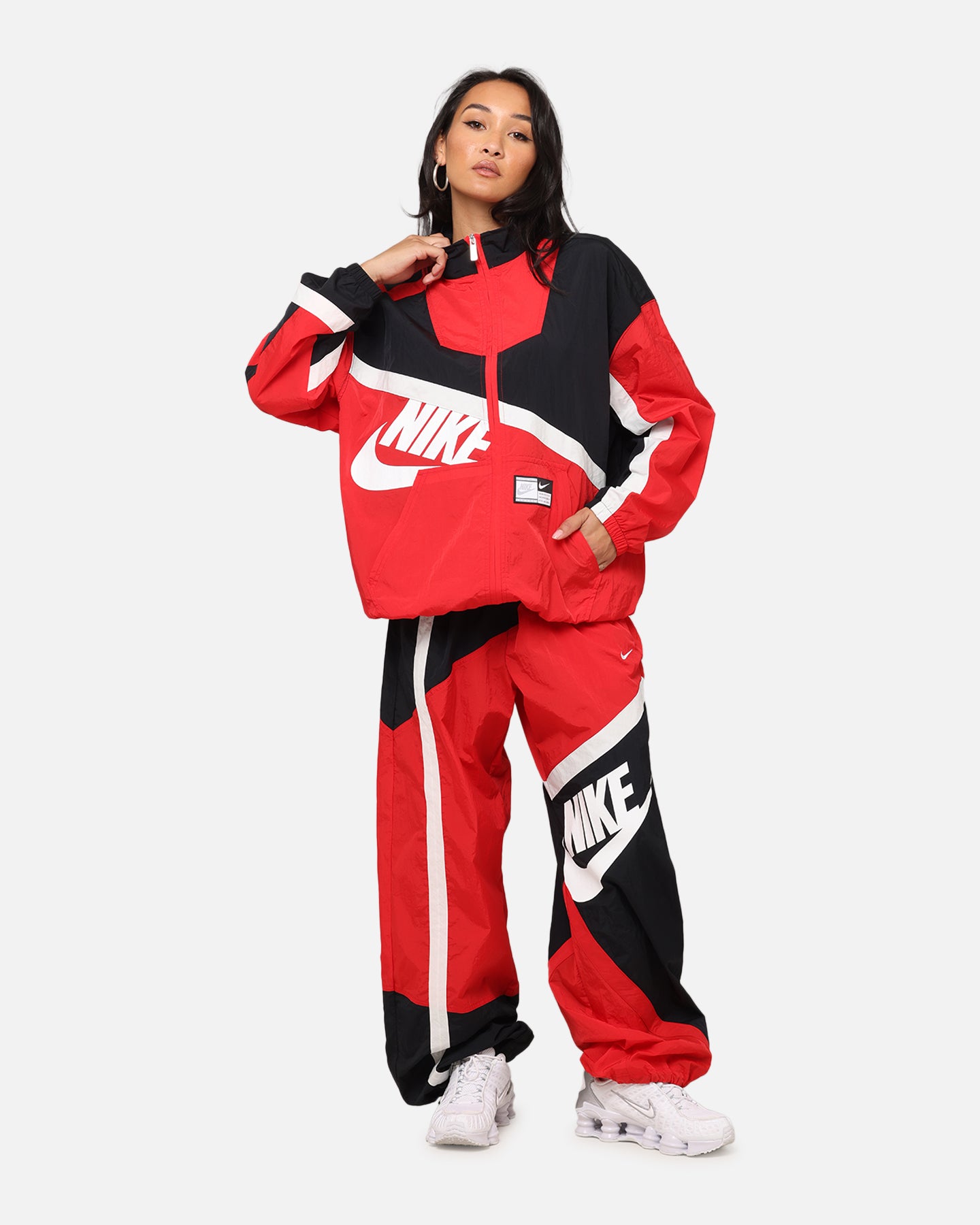 Nike Women's Sportswear Mid-Rise Street Woven Open-Hem Pants University Red/Black/Sail、mySite、zt4zffjzw