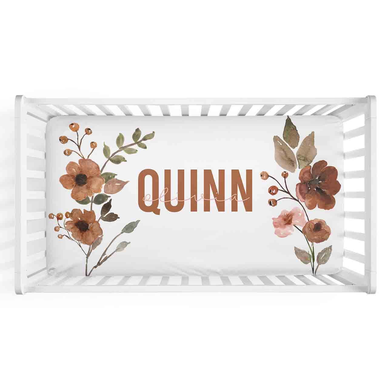  Quinn's Rust Floral Personalized Crib Sheet、mySite、layawaytickets