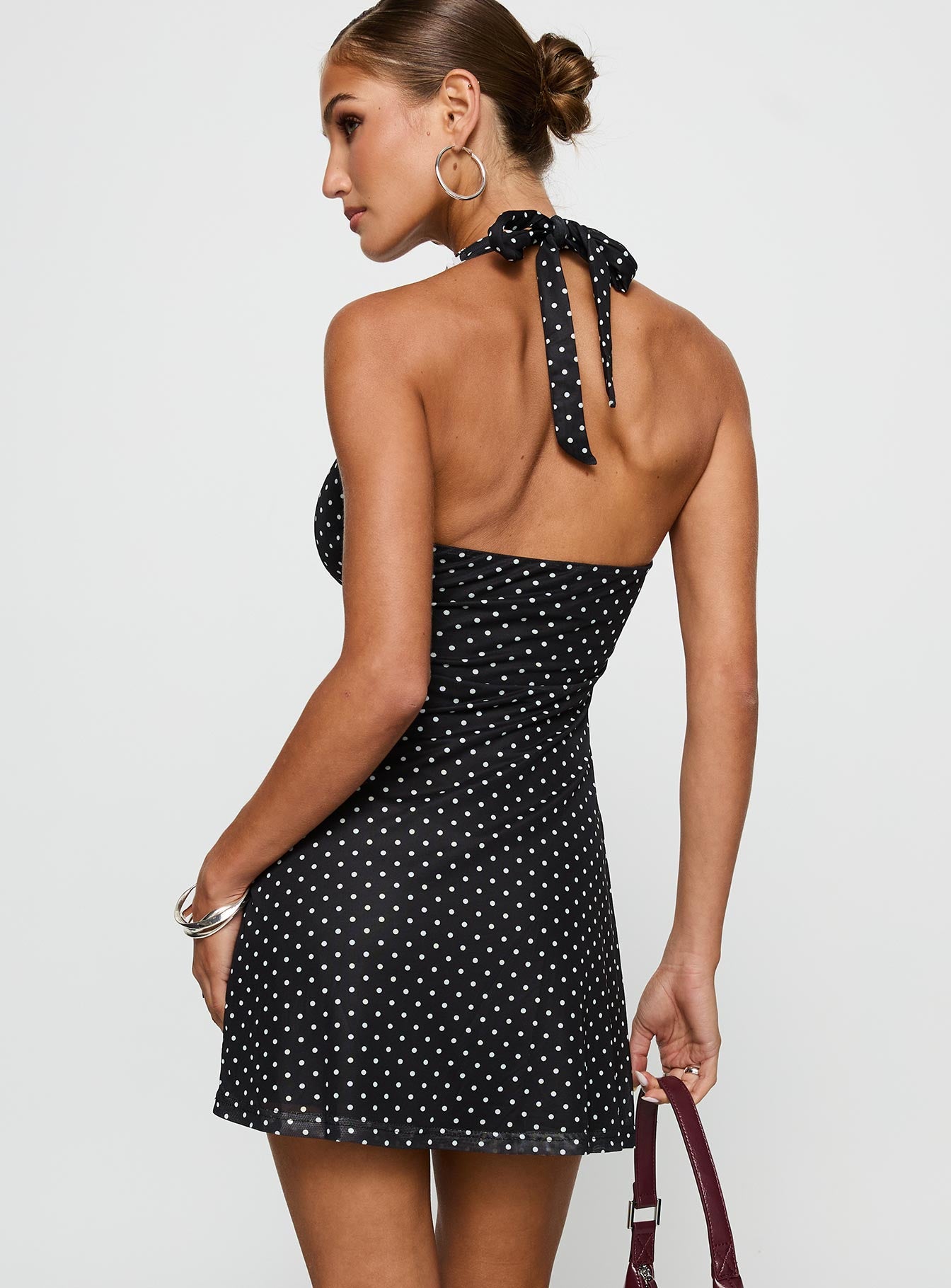 Black Beauty Halter Mini Dress Black / Polka、mySite、solidvoid