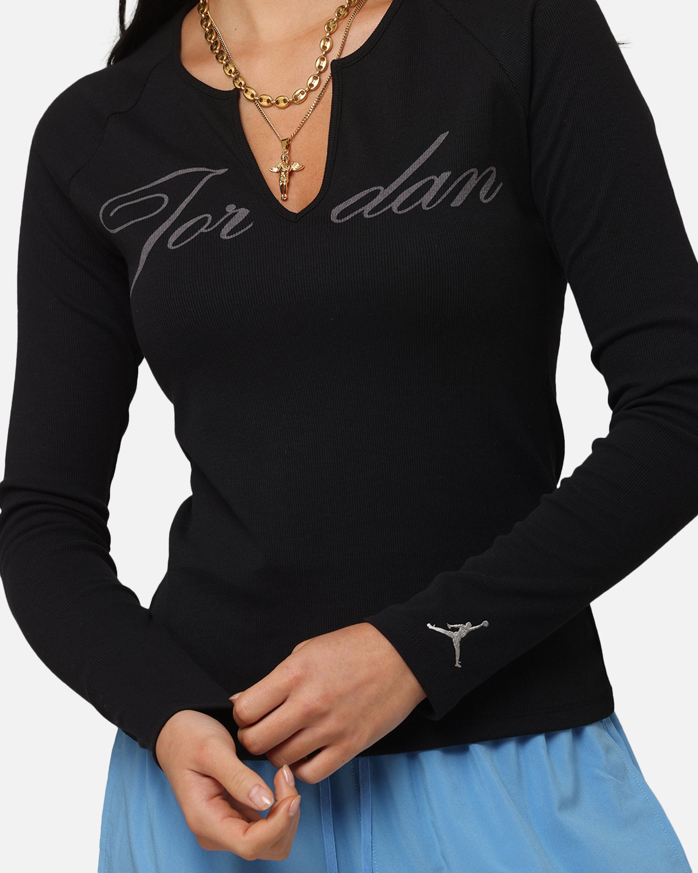 Jordan Women's Long-Sleeve Ribbed Knit Top Black/Medium Grey、mySite、zt4zffjzw