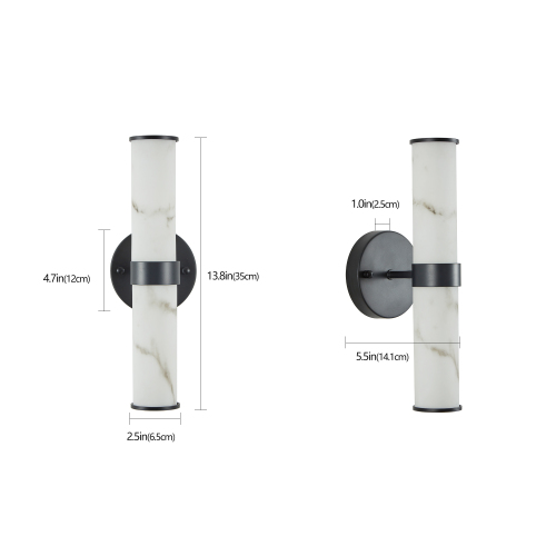 Resin Imitation Marble Texture Wall Light with Black Iron Metal Frame,Set of 2,Elegant Lighting Fixtures for Hallways,Bathrooms,and Bedrooms (Only Indoor)、、eastwooduniform