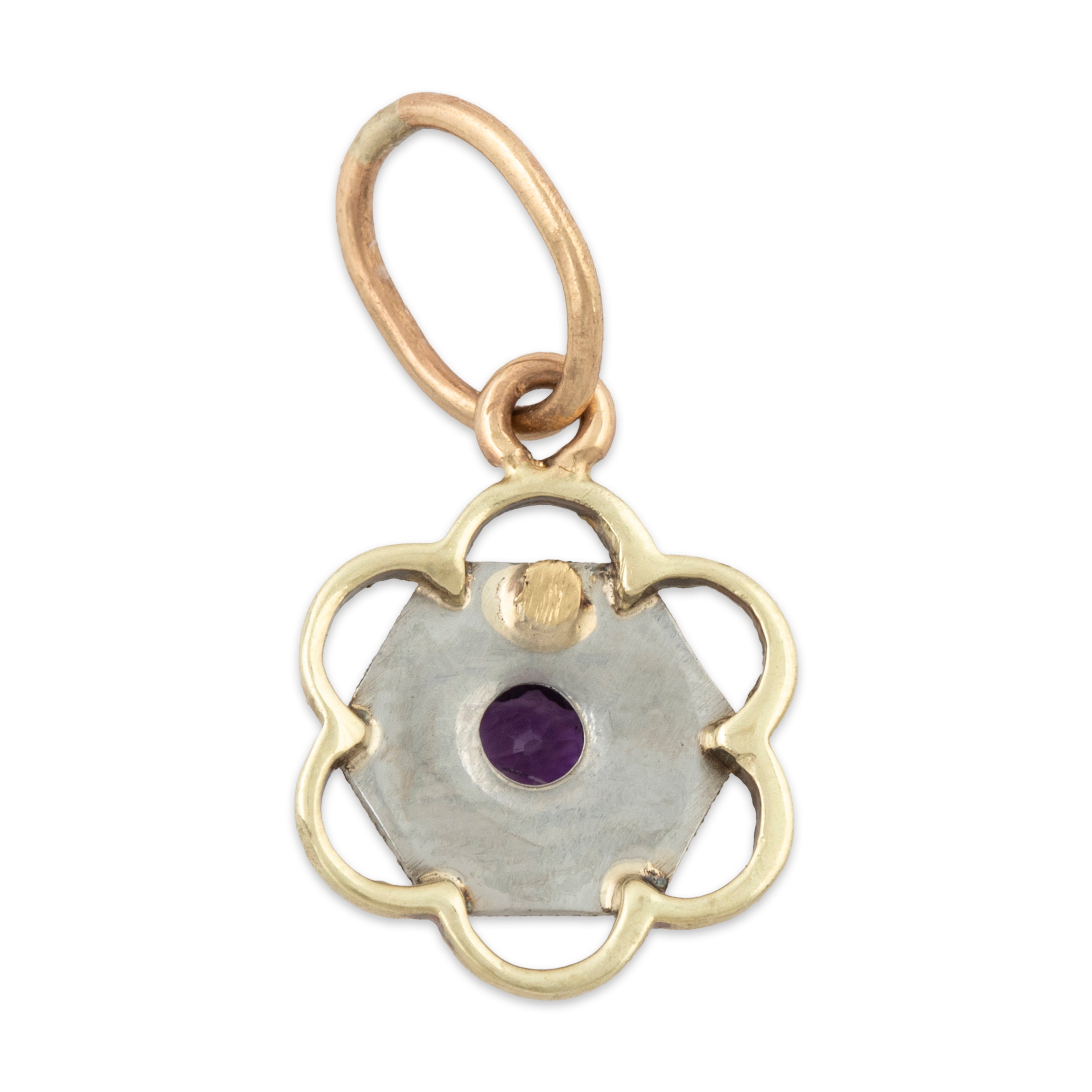 Antique 14k White & Yellow Gold Amethyst Deco Bloom Charm Pendant、mySite、hinf8tx79