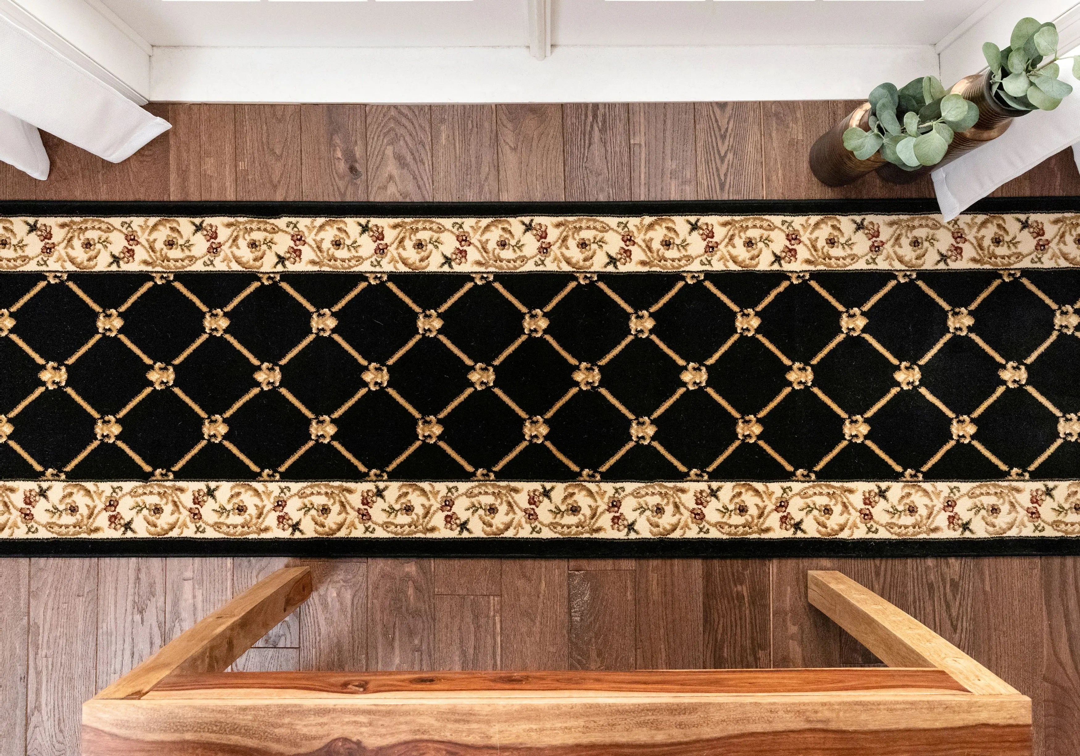 Fleur De Lis Custom Size Runner Formal Black Choose Your Width x Choose Your Length Hallway Runner Rug、mySite、gigharbornorthrealestate