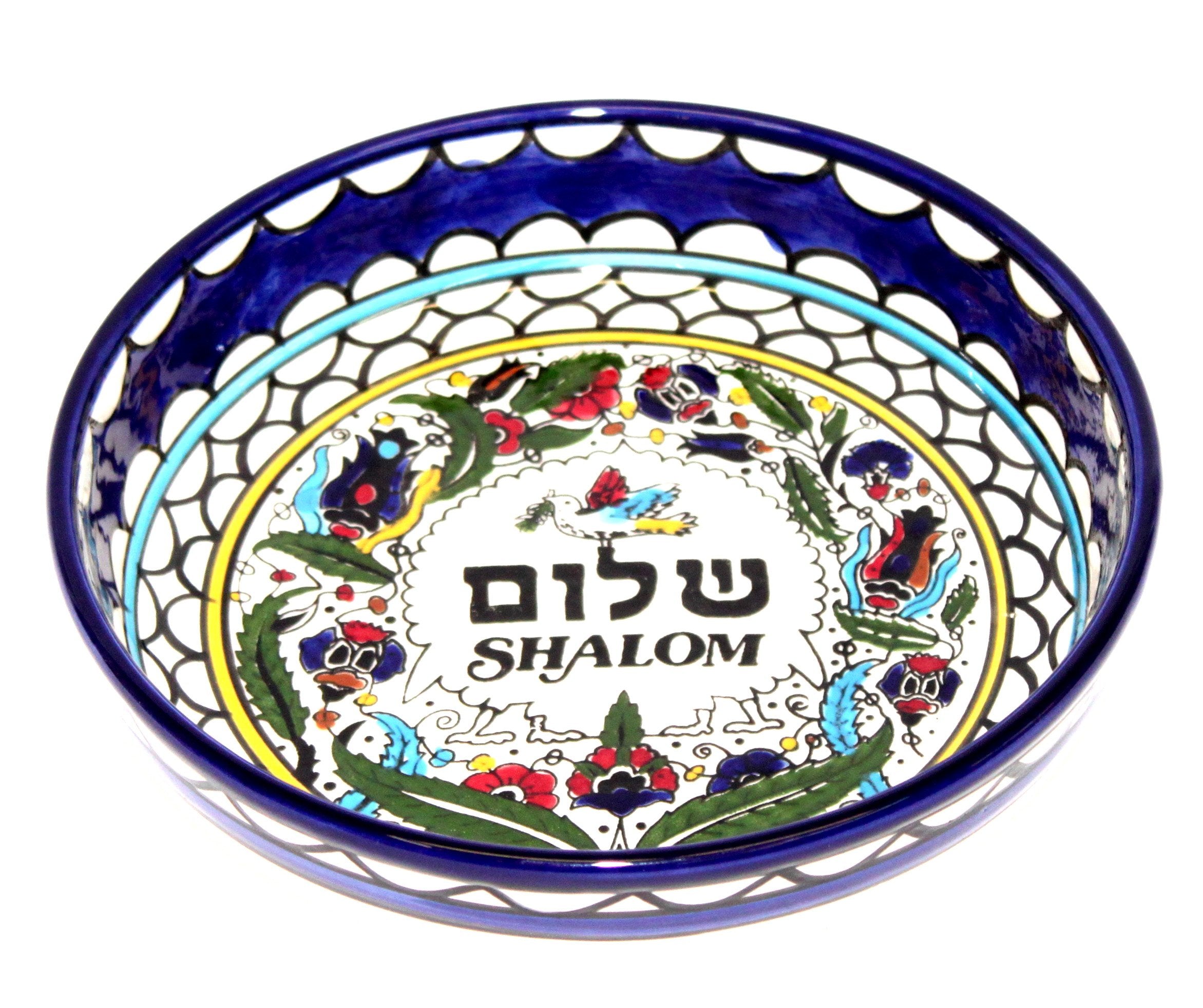 Shalom/Peace with pigeon Armenian ceramic Bowl - Large II (11 inches or 28cm in diameter) - Asfour Outlet Trademark、mySite、topwebapps