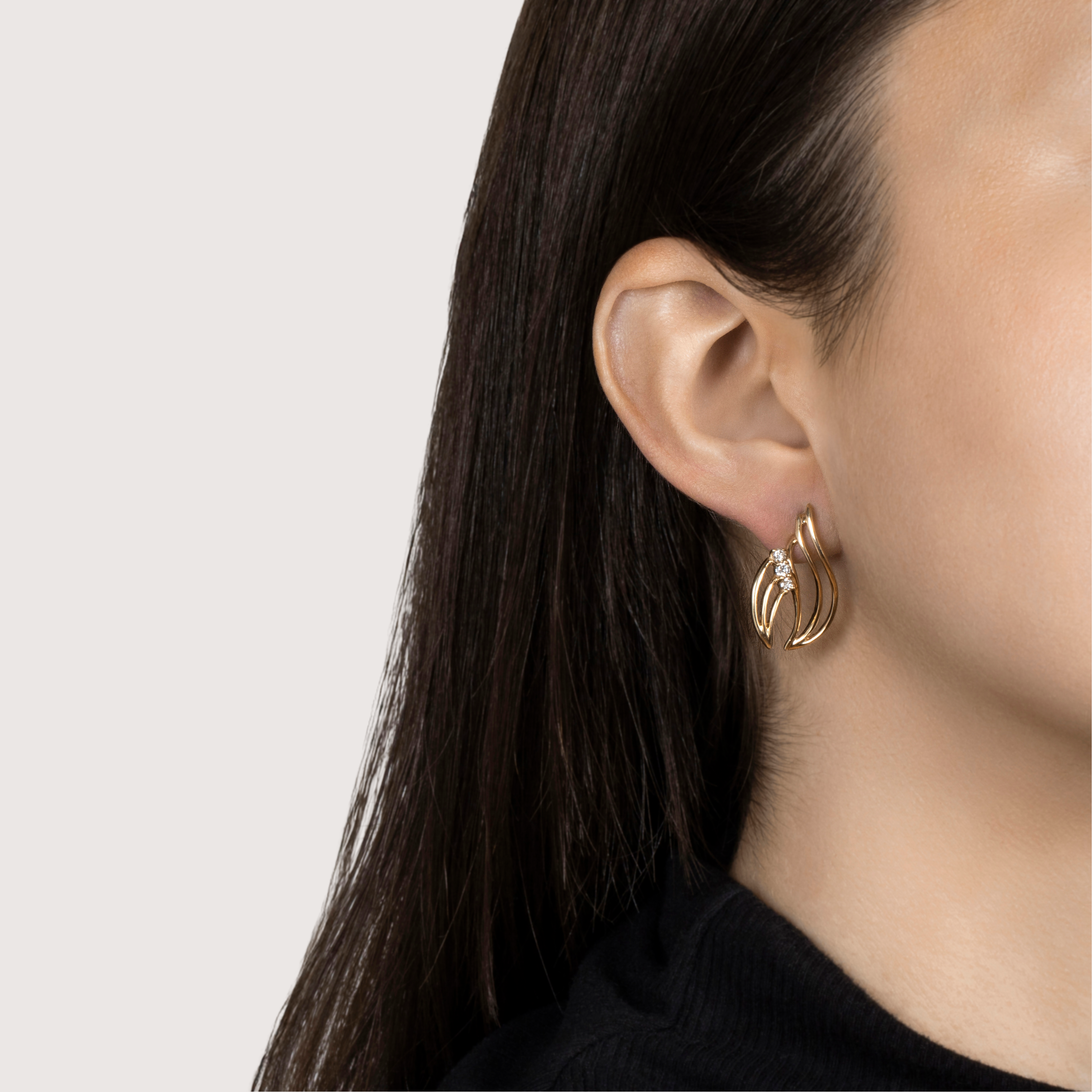 Vintage 14k Yellow Gold 0.312cttw Diamond Asymmetrical Modernist Stud Earrings、mySite、hinf8tx79