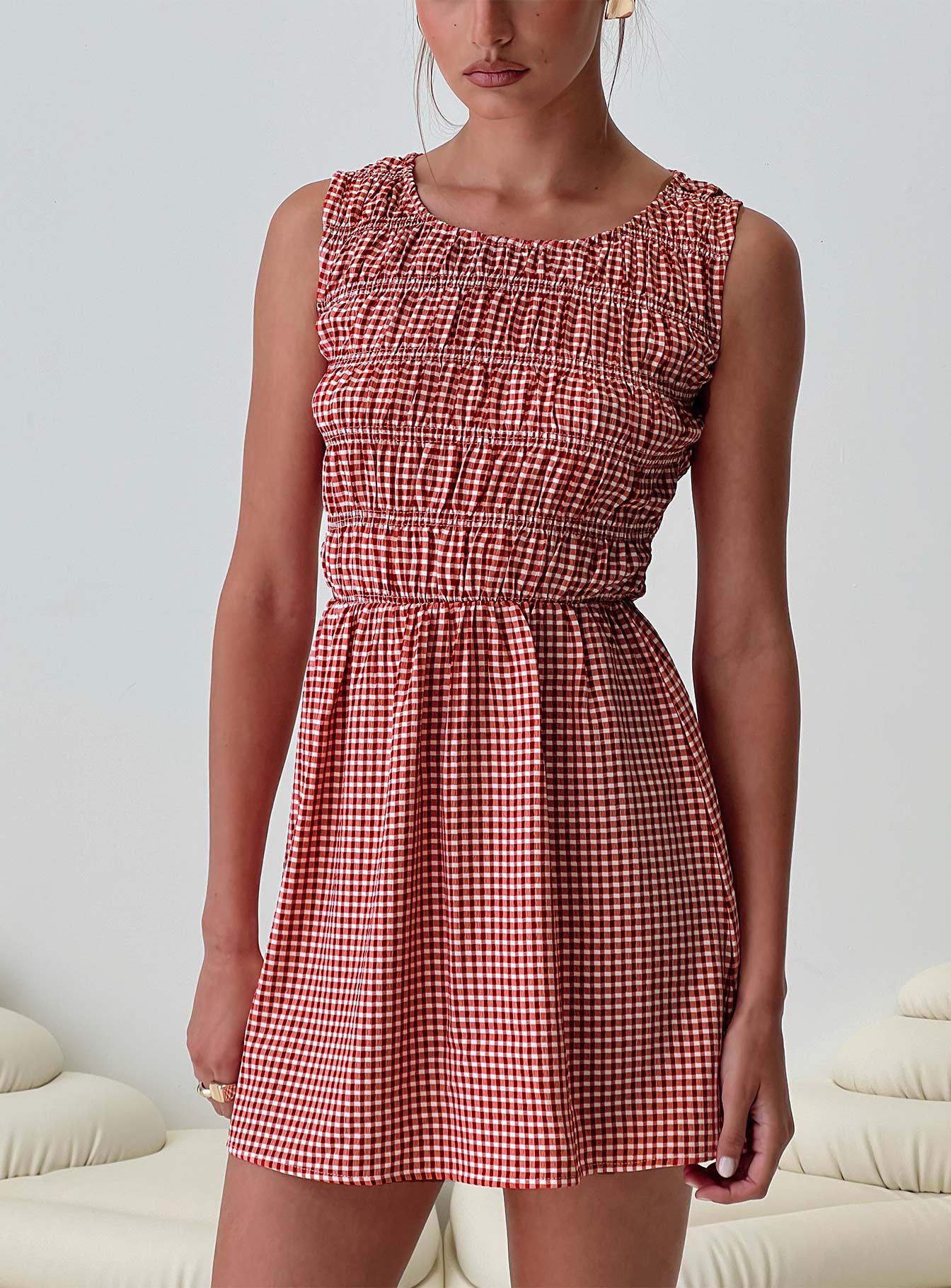 Winxie Shirred Mini Dress Red Gingham、mySite、solidvoid