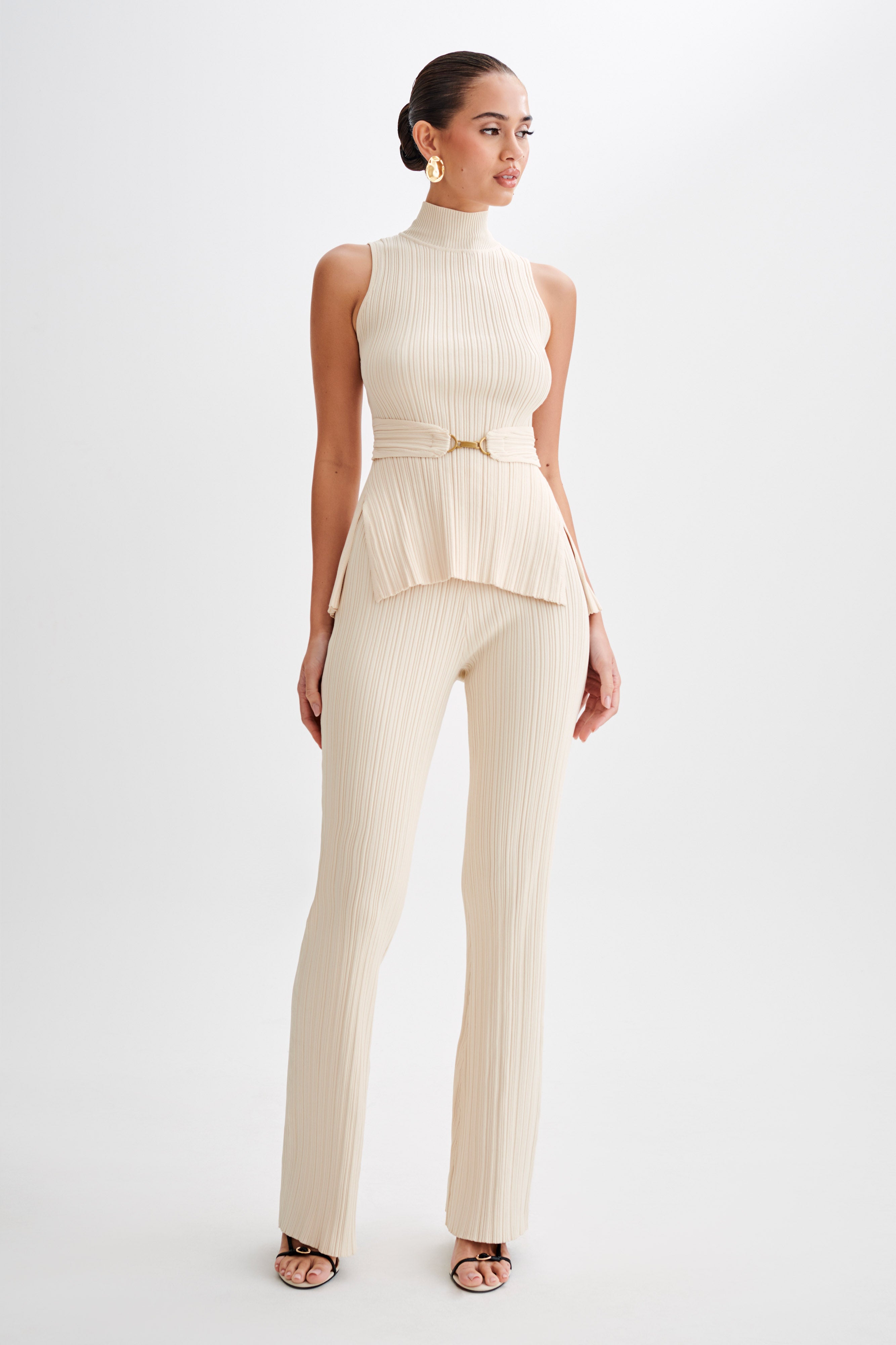 Chiara Straight Leg Rib Knit Pant - Cream、mySite、solidvoid