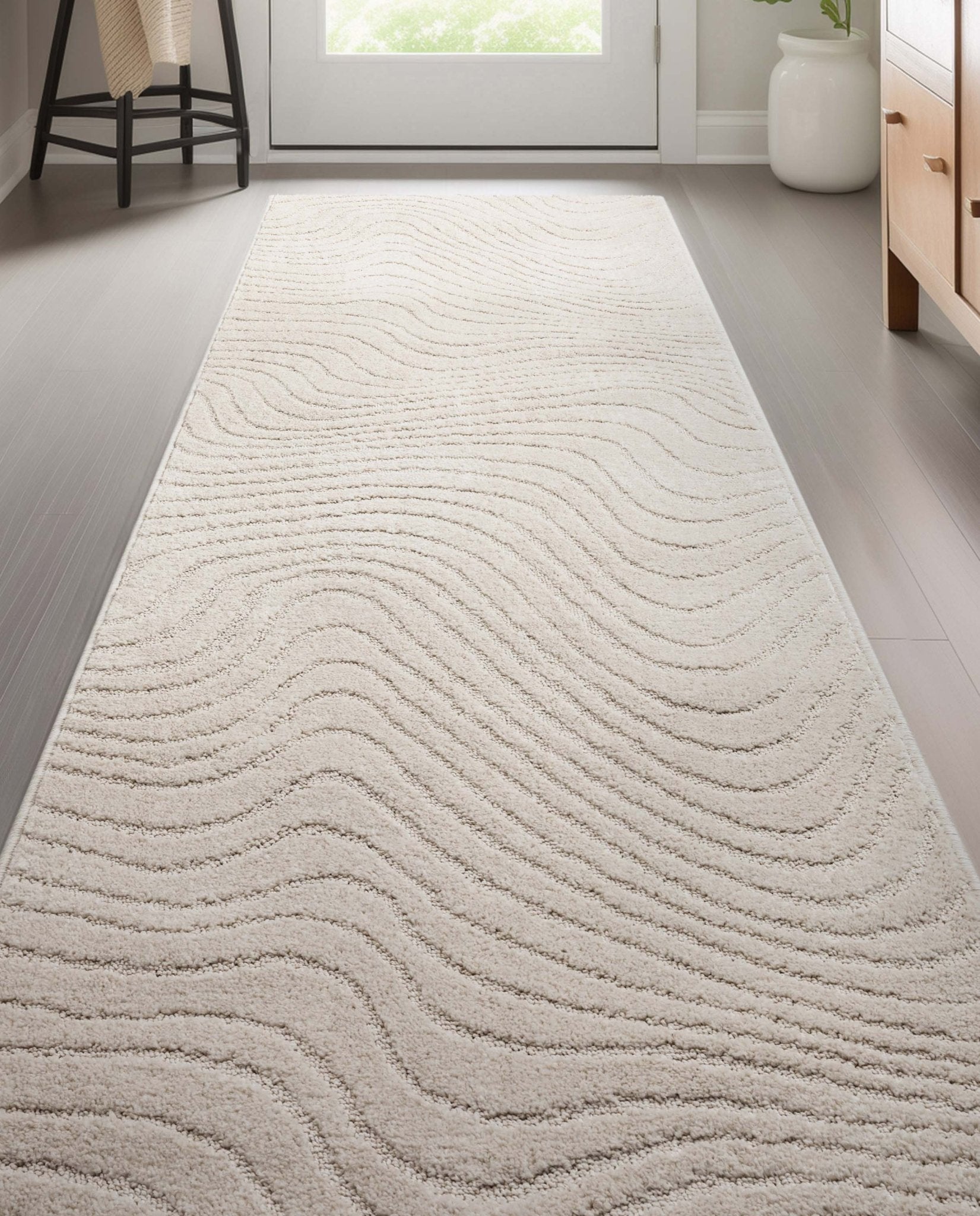 Custom Size Runner Sibi Modern Solid & Striped Ivory Choose Your Width x Choose Your Length Hallway Runner Rug、mySite、gigharbornorthrealestate
